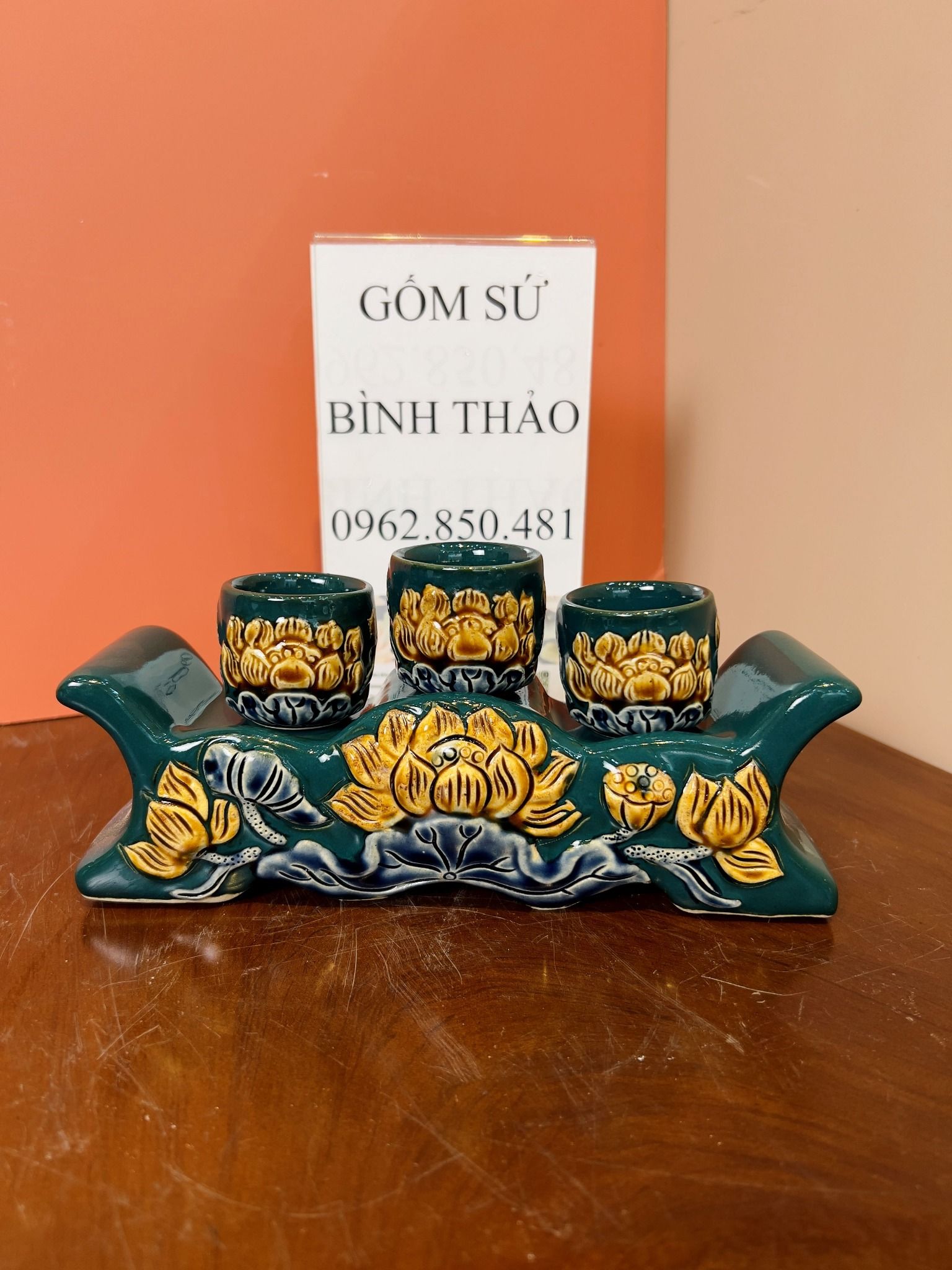 Bộ đờ thờ Gốm sứ Bát Tràng Hợp mệnh Mộc & Hỏa - Gốm nghệ nhân Bát Tràng MMPA14