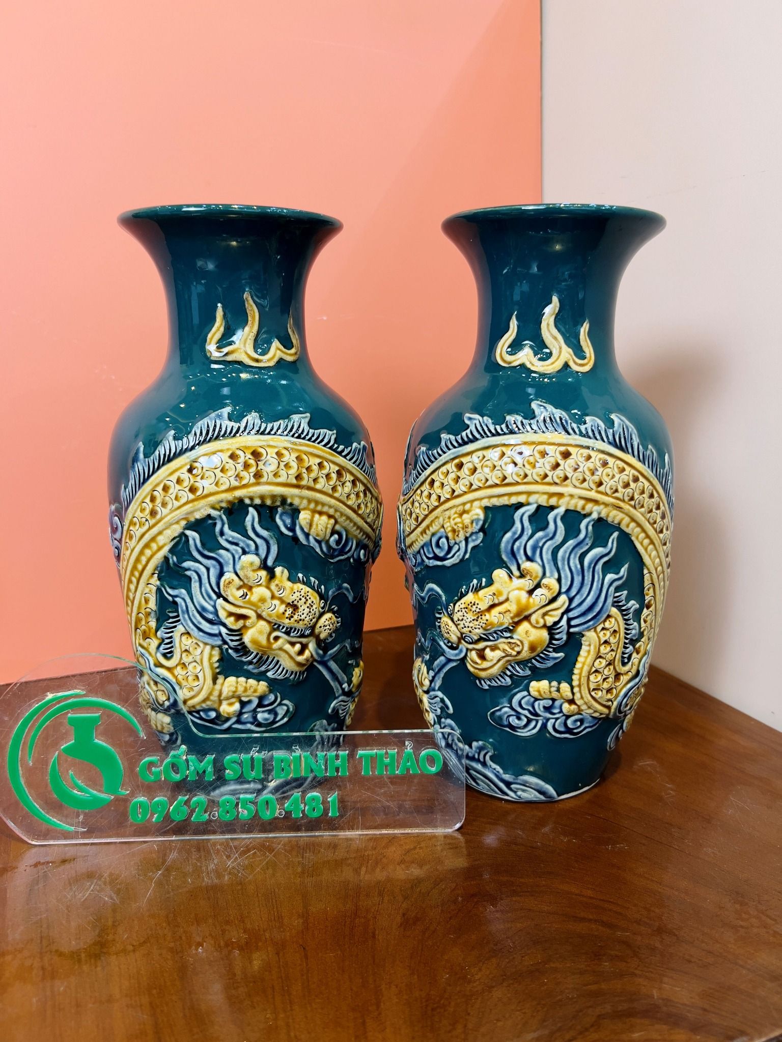 Bộ đờ thờ Gốm sứ Bát Tràng Hợp mệnh Mộc & Hỏa - Gốm nghệ nhân Bát Tràng MMPA15