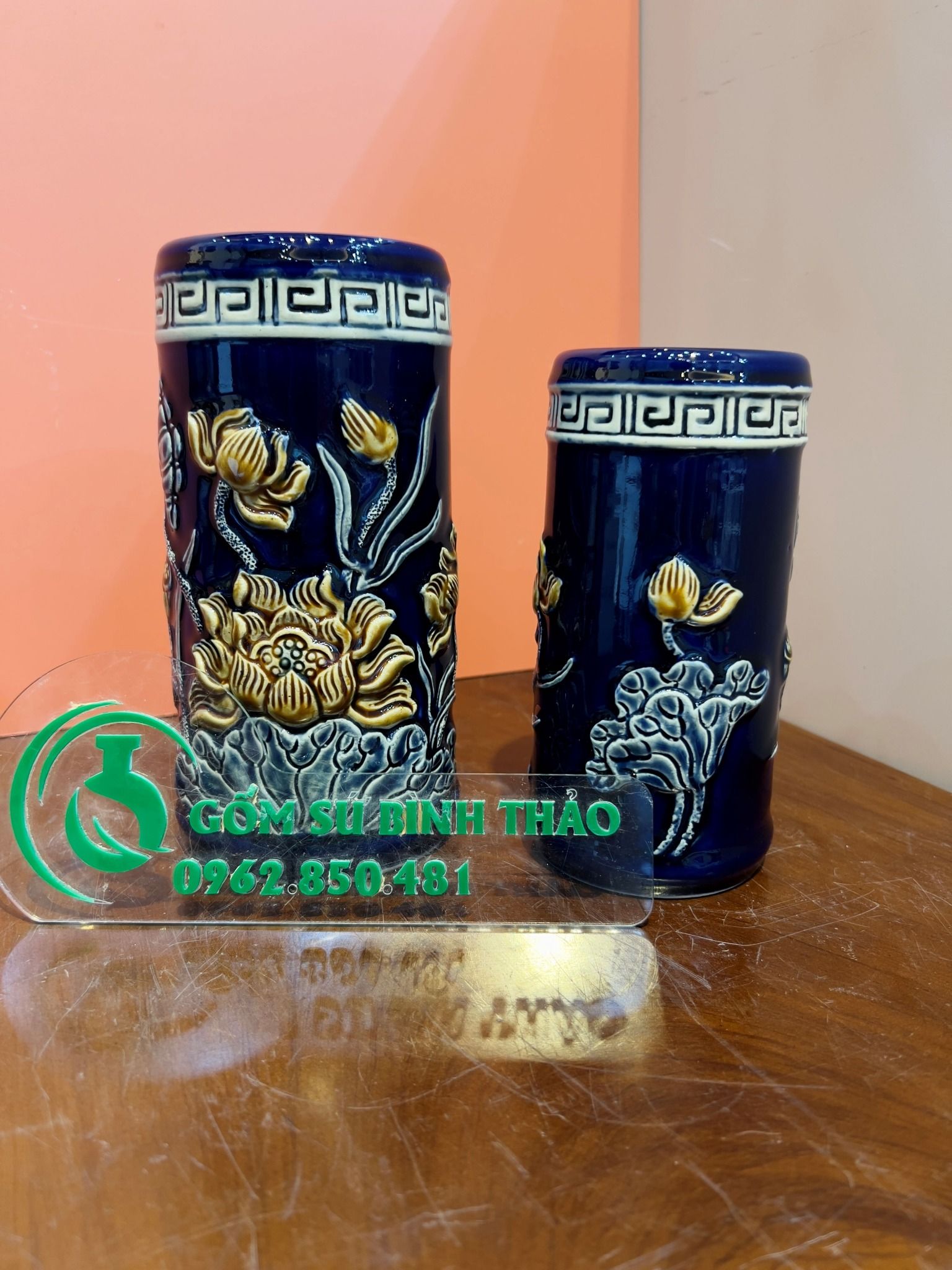Bộ đồ thờ Gia tiên 3 Bát hương Hợp mệnh Thủy & Mộc - Gốm nghệ nhân Bát Tràng MMPA11