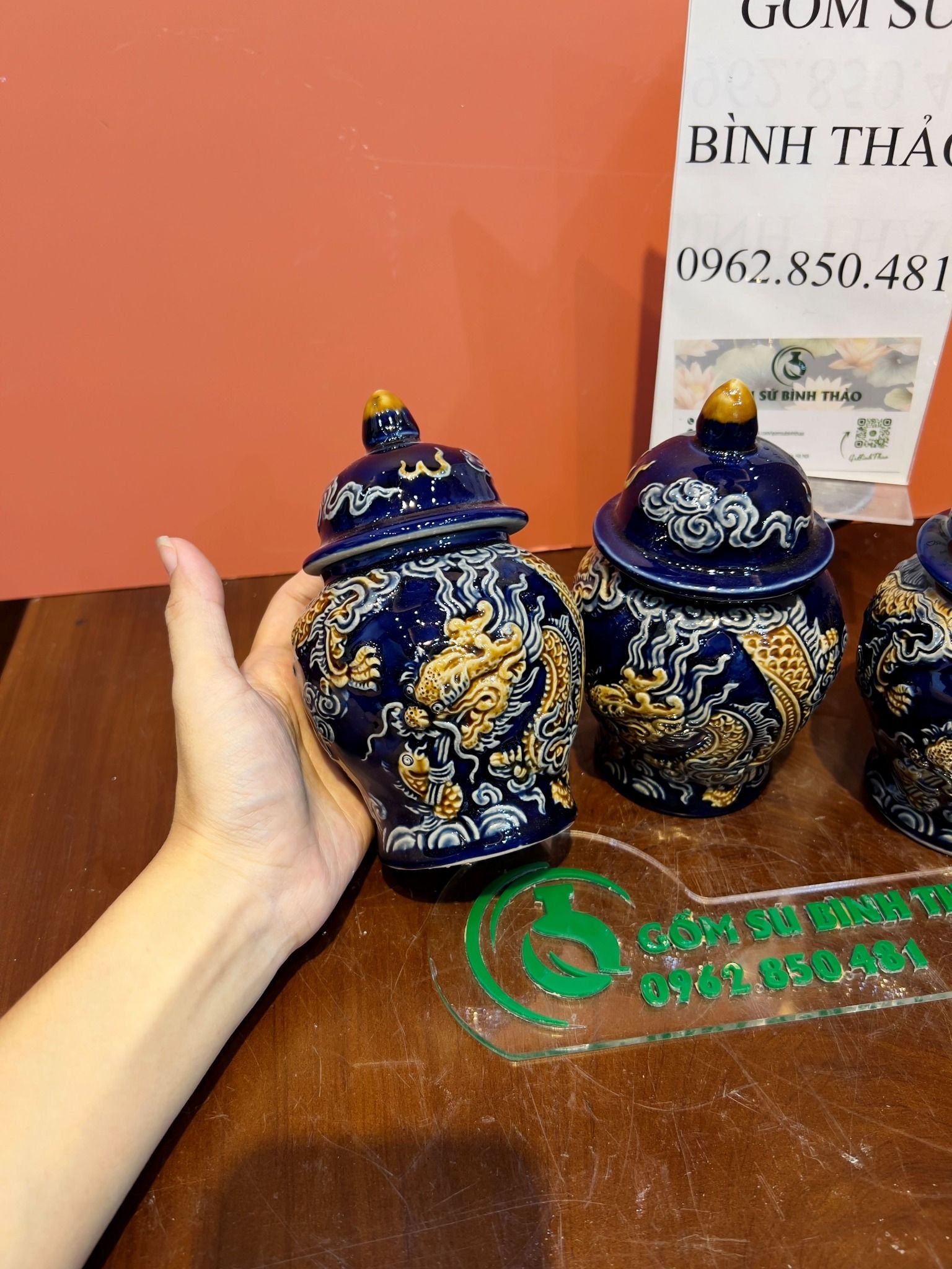 Bộ đồ thờ Tài Địa Hợp mệnh Thủy & Mộc - Gốm nghệ nhân Bát Tràng PATT26