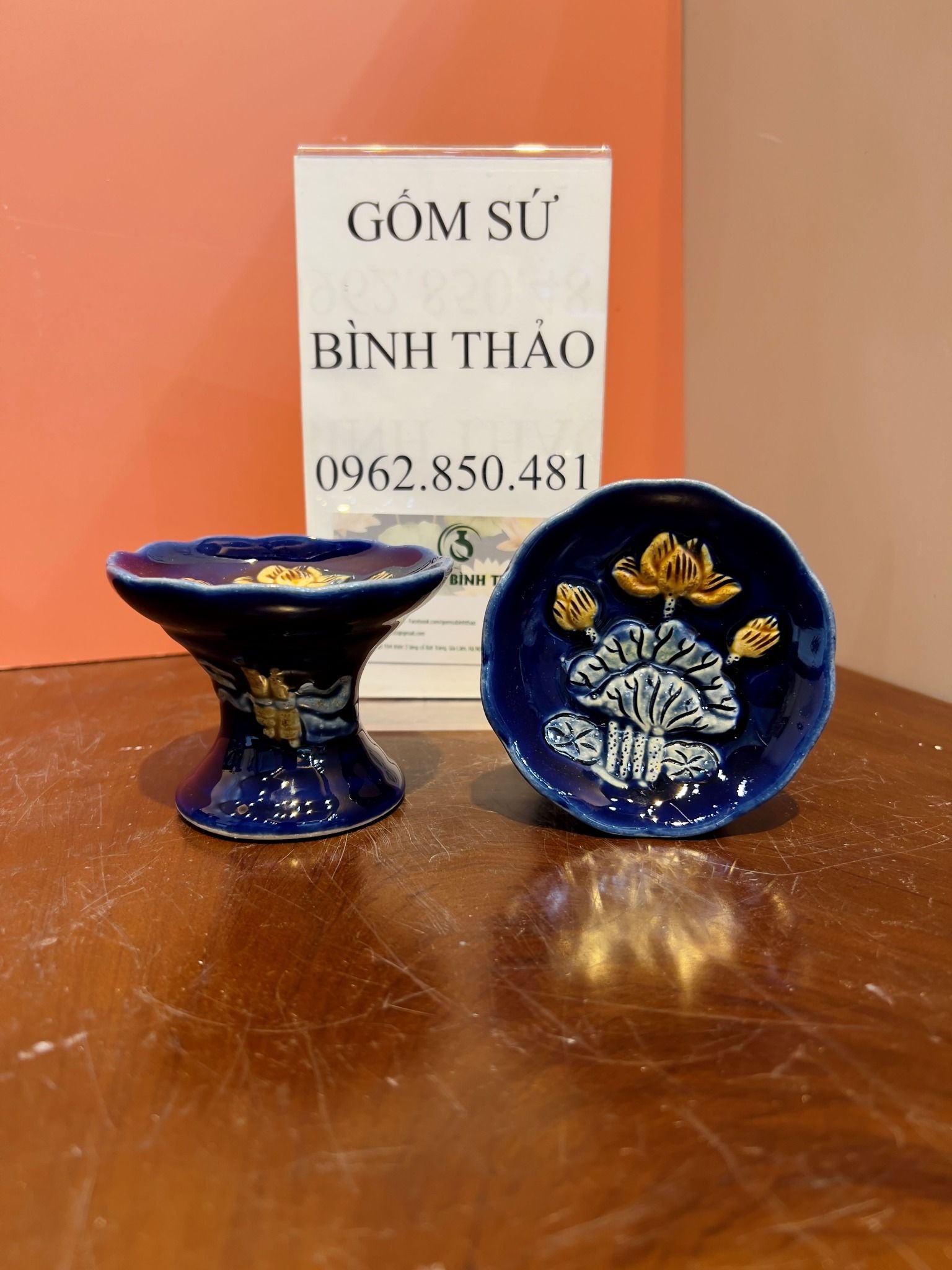 Bộ đồ thờ Gia tiên 3 Bát hương Hợp mệnh Thủy & Mộc - Gốm nghệ nhân Bát Tràng MMPA10