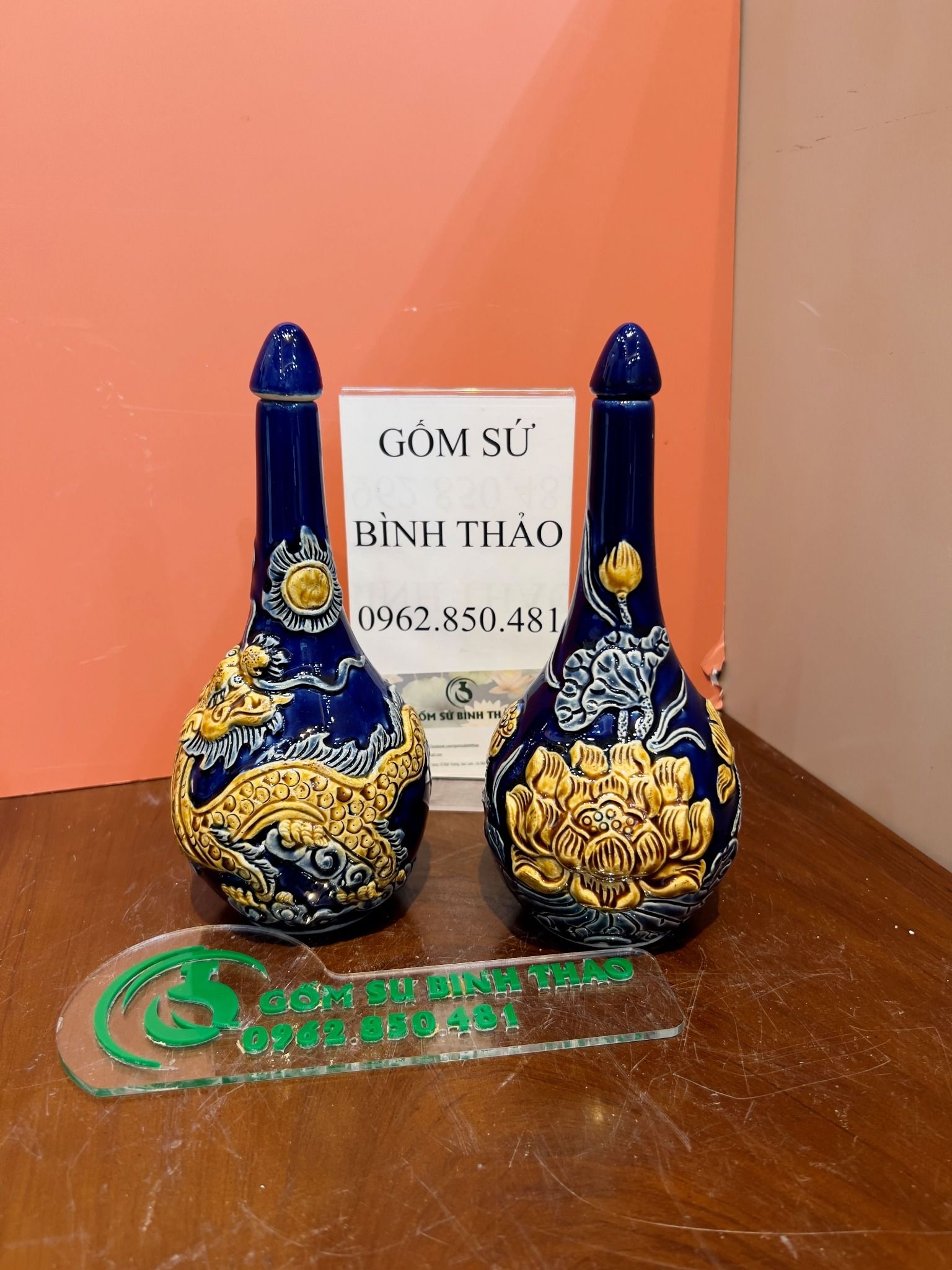 Bộ đồ thờ 1 Bát hương Hợp mệnh Thủy & Mộc - Gốm nghệ nhân Bát Tràng MMPA17