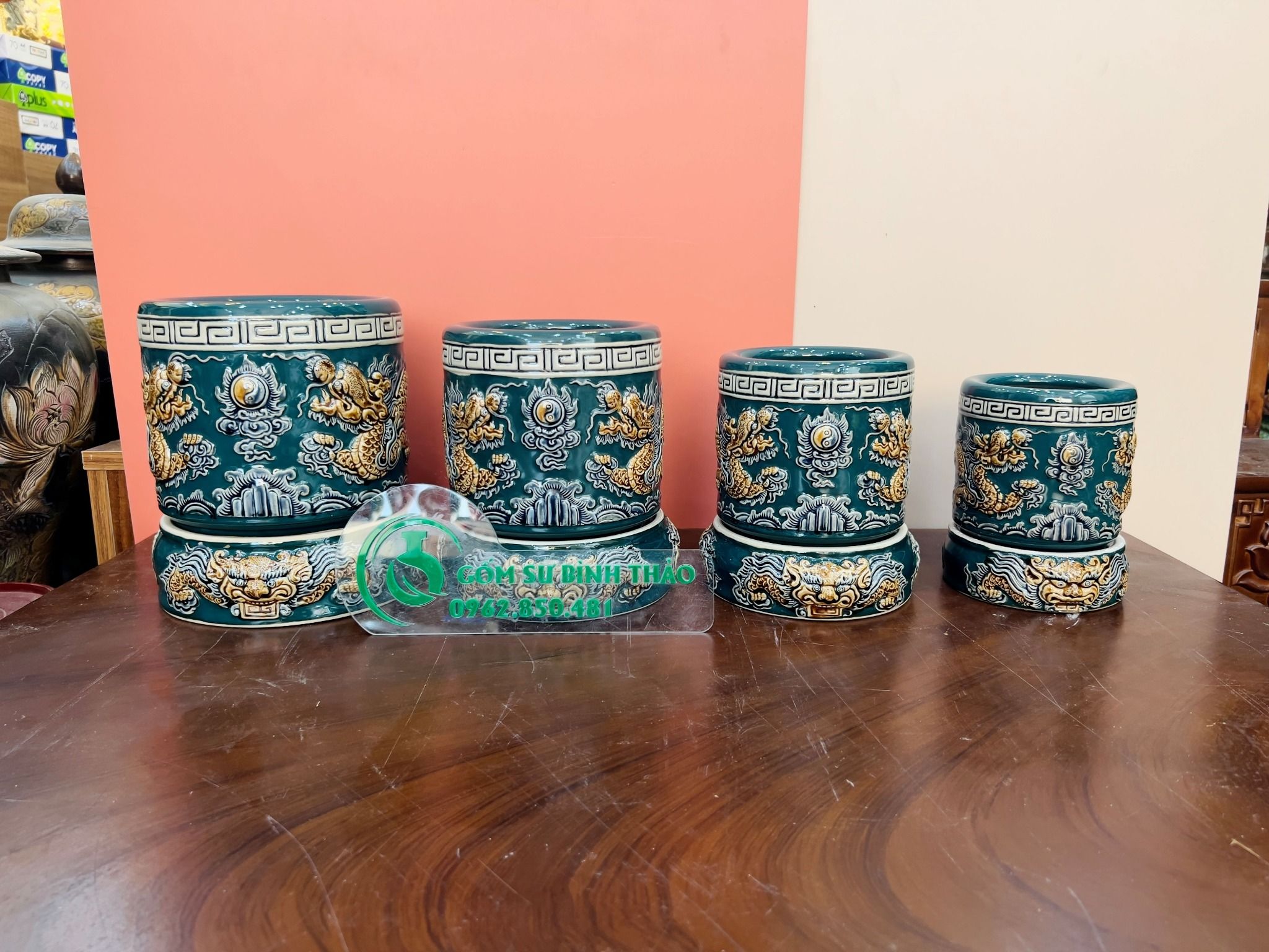 Bộ đờ thờ Gốm sứ Bát Tràng Hợp mệnh Mộc & Hỏa - Gốm nghệ nhân Bát Tràng MMPA15