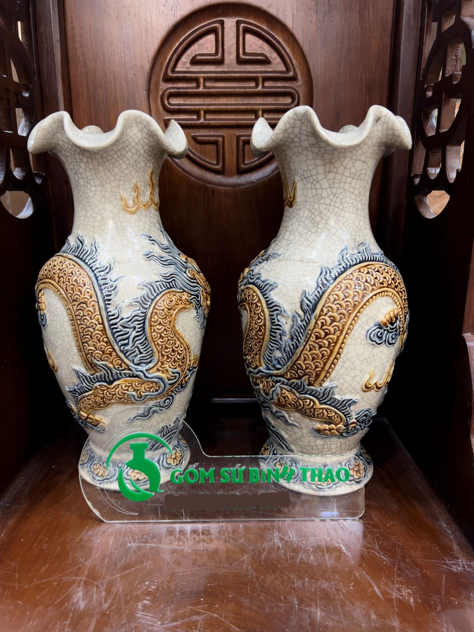 Lọ lượn Rồng Men rạn Đắp nổi PA