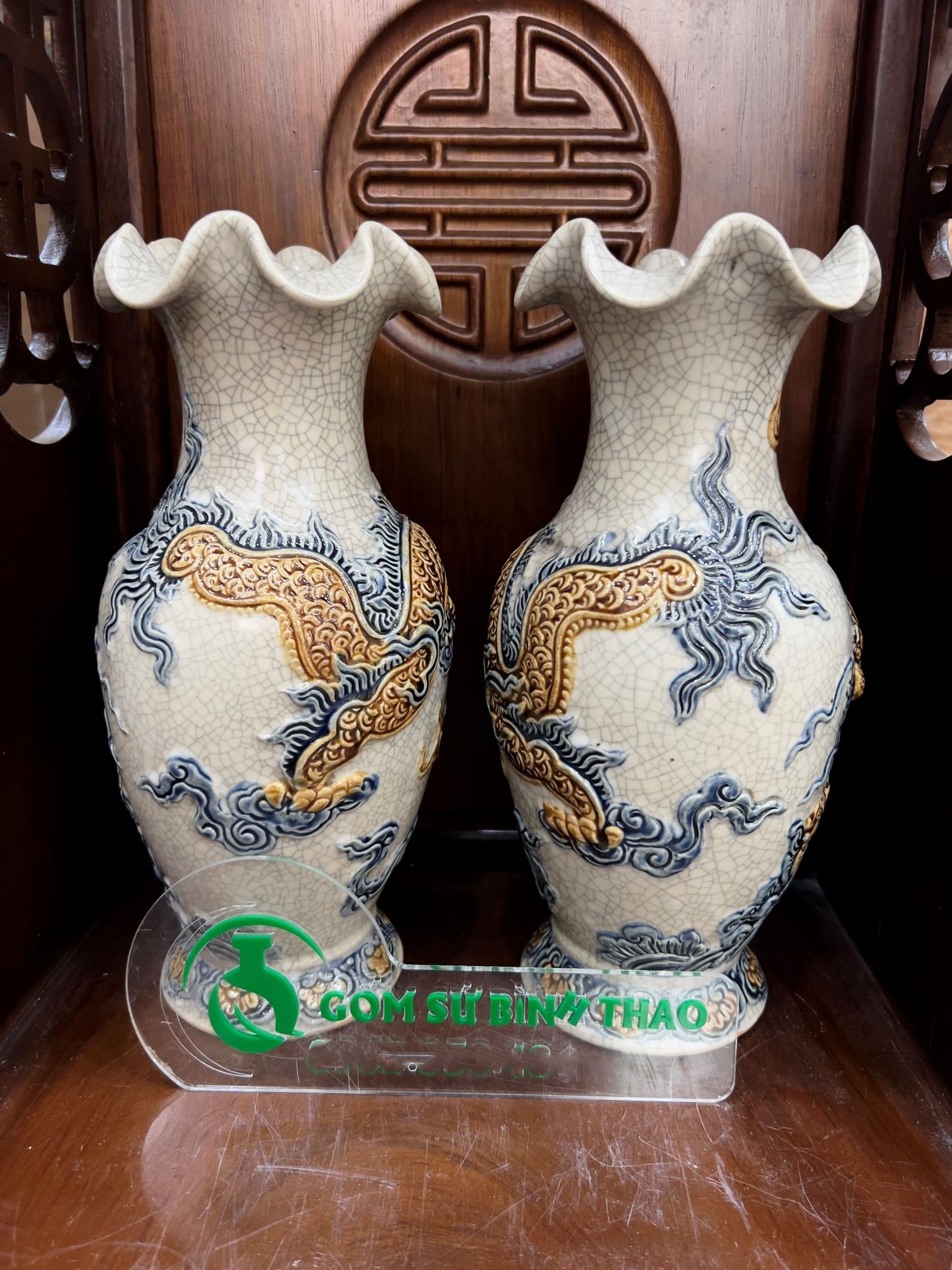 Lọ lượn Rồng Men rạn Đắp nổi PA