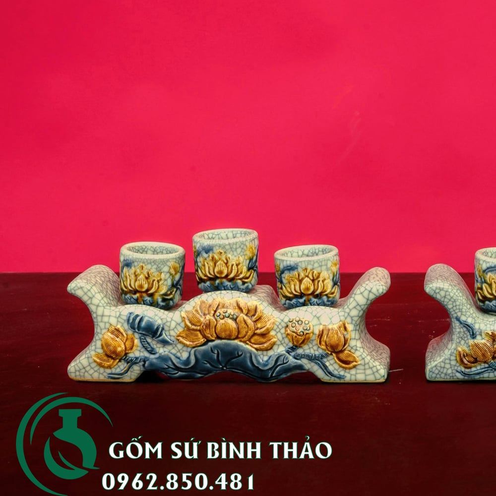 Bộ Đồ Thờ ban 1m75 Men Rạn Nổi Bát Tràng