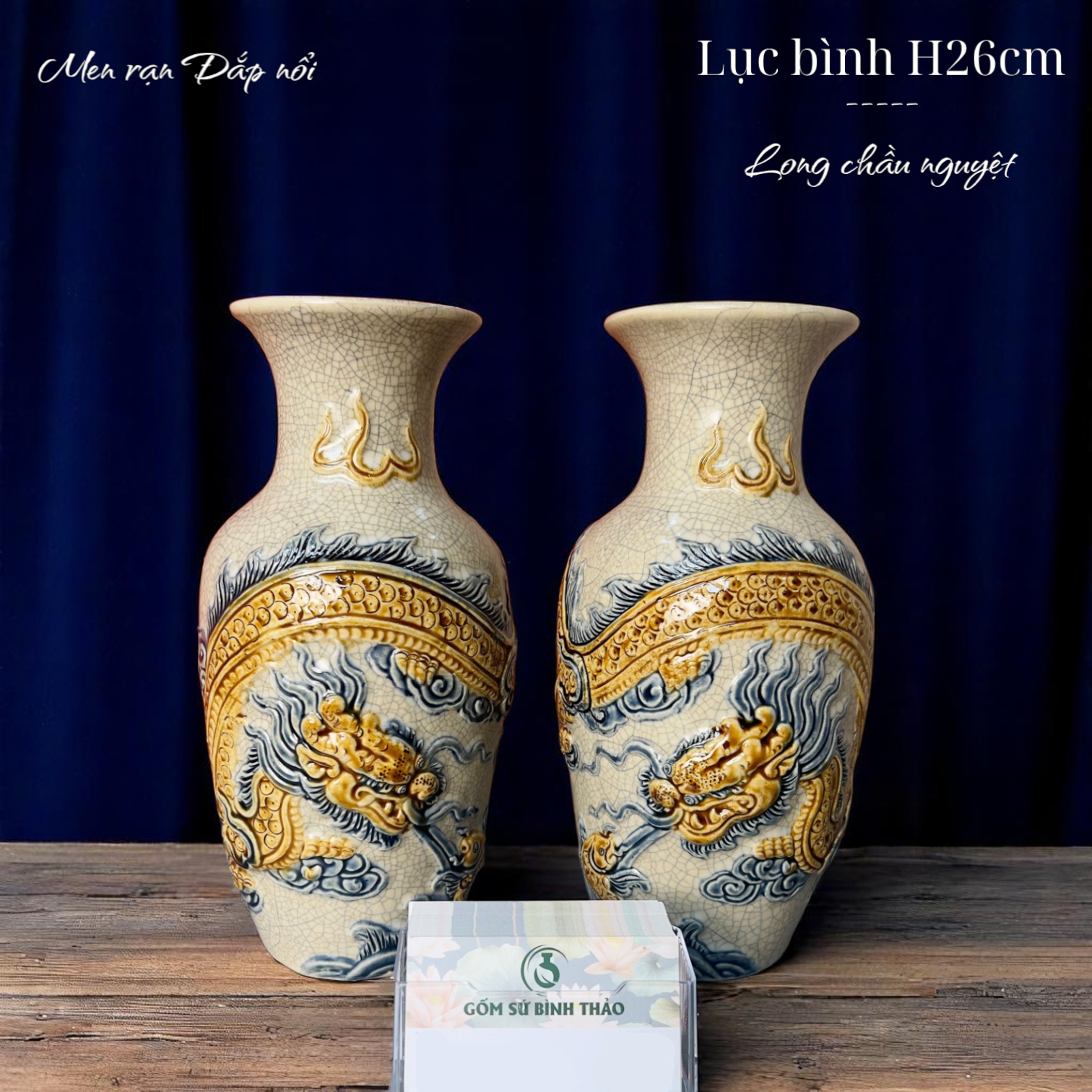Lọ lộc bình Rồng Men rạn Đắp nổi PA