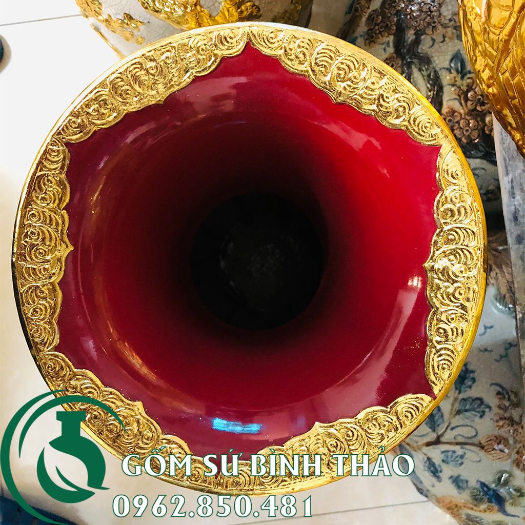 Lọ lộc bình Bát Tràng men đỏ dát vàng cao 60cm