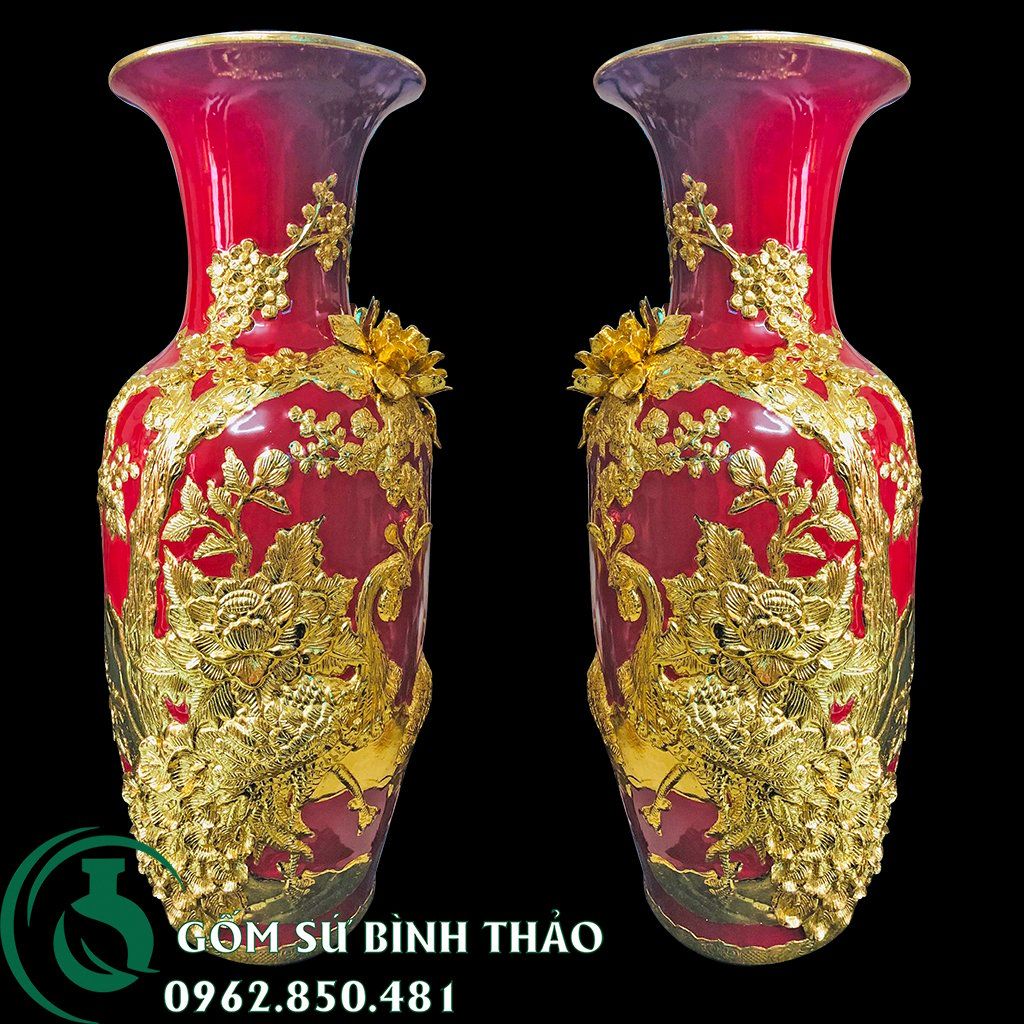 Lọ lộc bình Bát Tràng men đỏ dát vàng cao 60cm