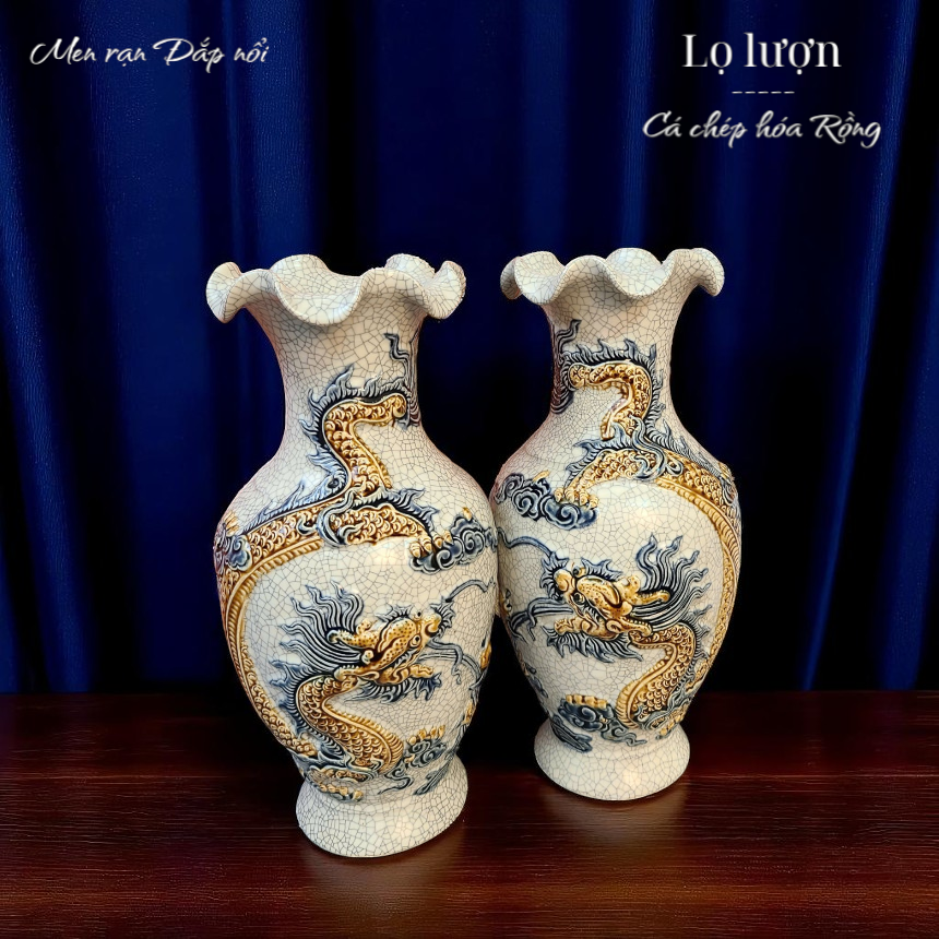 Lọ lượn Rồng Men rạn Đắp nổi PA