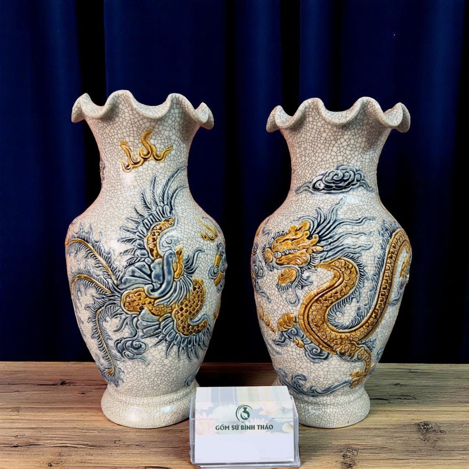 Lọ lượn Rồng Men rạn Đắp nổi PA
