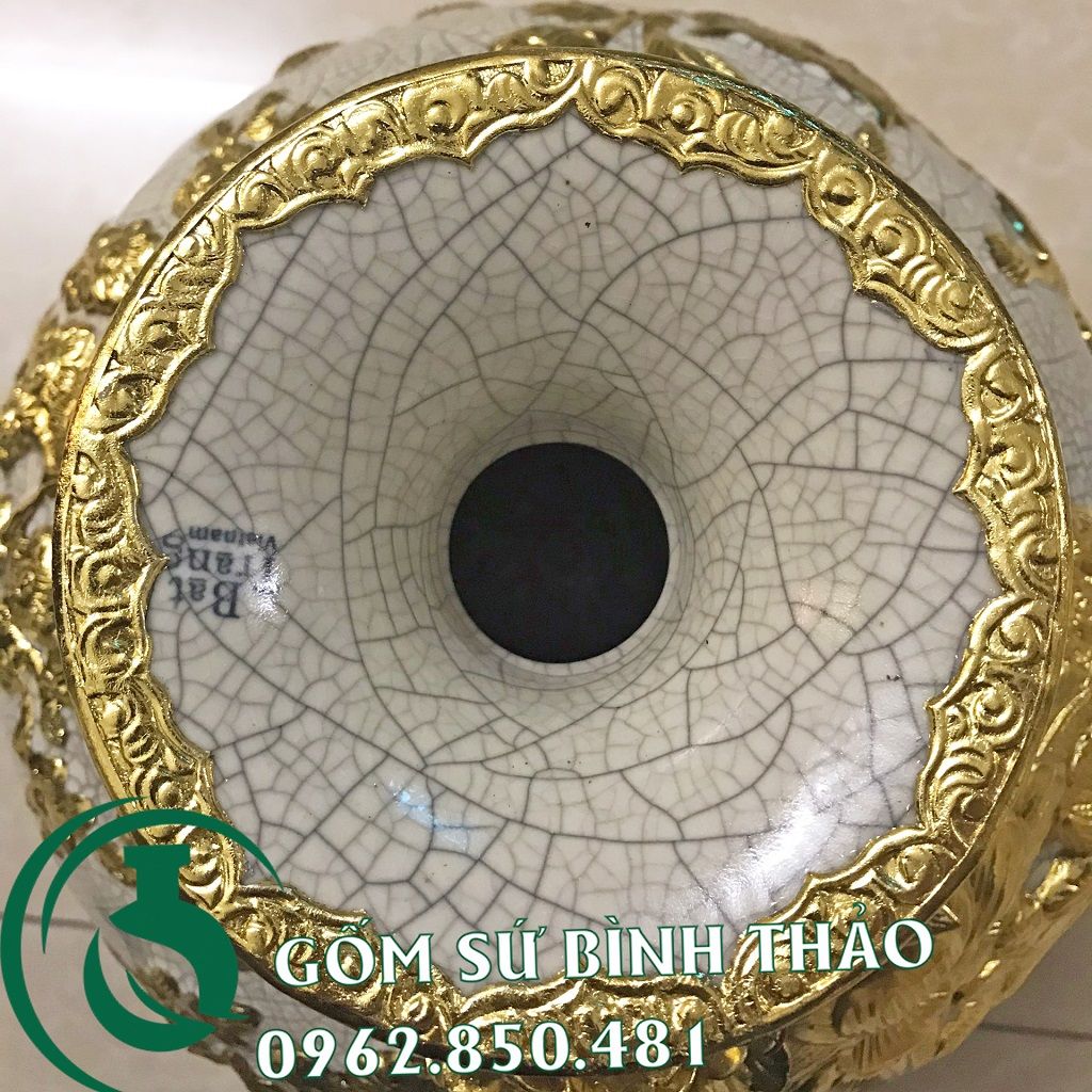 Bình hút lộc men rạn dát vàng Bát Tràng - Công thành danh toại cao 36cm