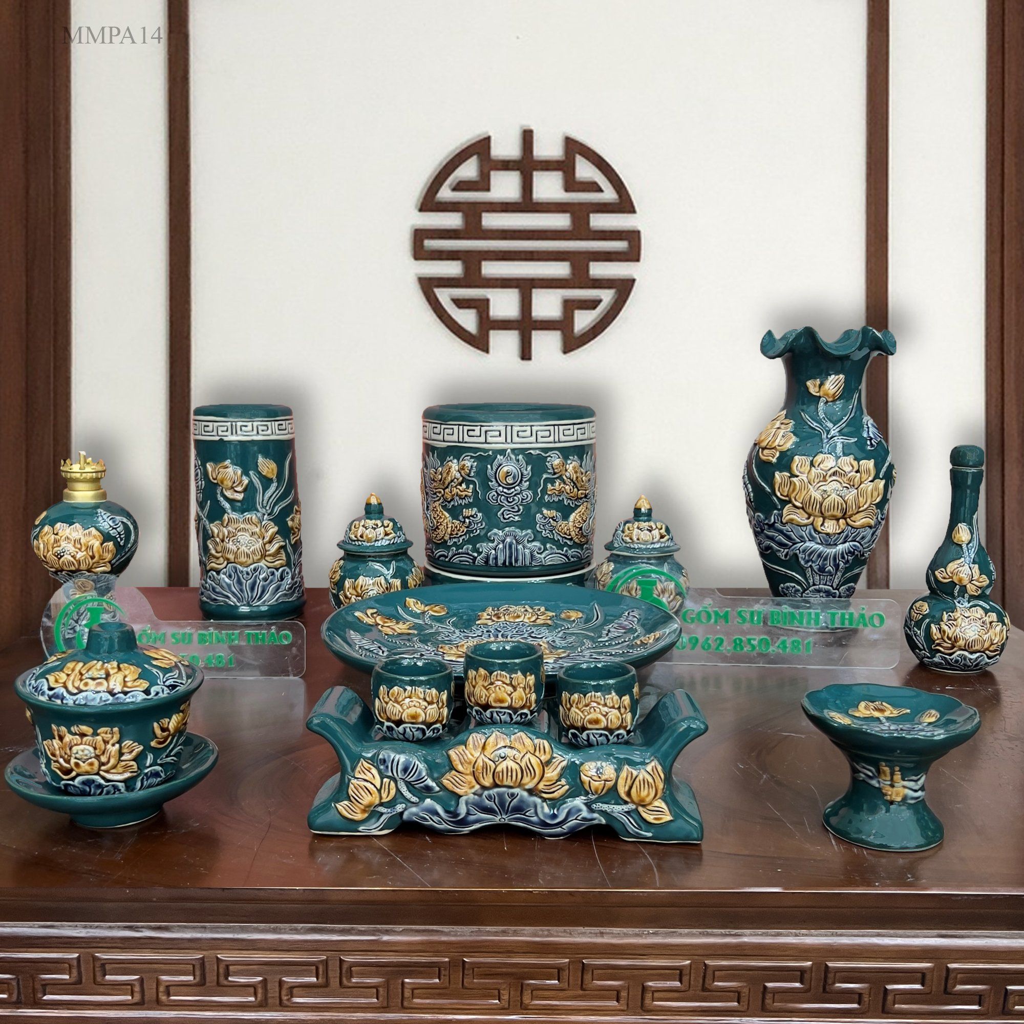 Bộ đờ thờ Gốm sứ Bát Tràng Hợp mệnh Mộc & Hỏa - Gốm nghệ nhân Bát Tràng MMPA14