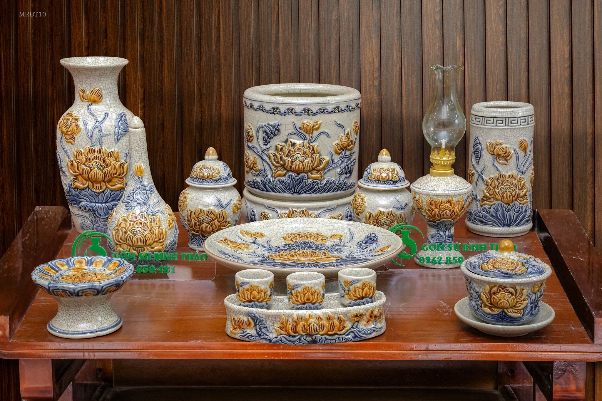 Đồ thờ bát tràng, Gốm sứ thờ cúng Bát Tràng Men rạn Đắp nổi - Hàng chuẩn Nghệ nhân MRBT10