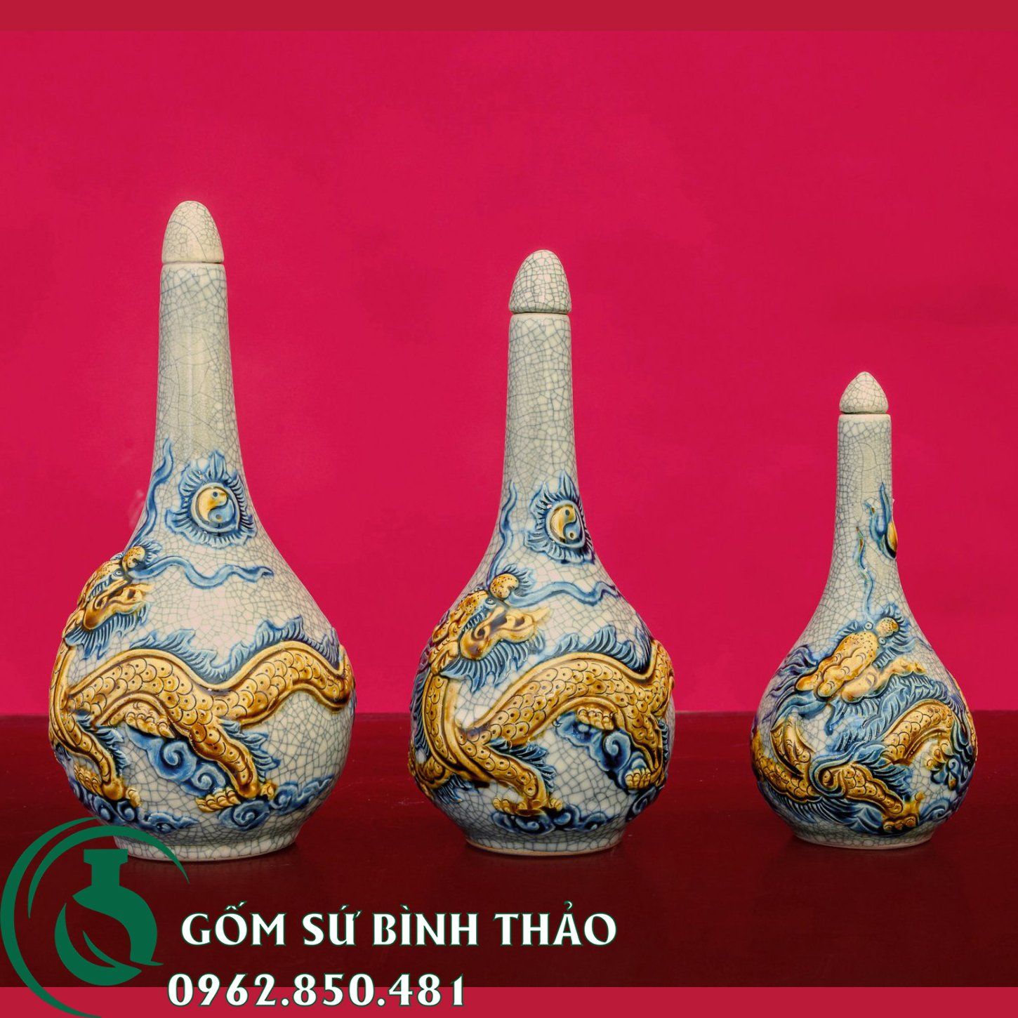Bộ đồ thờ Thần Tài Men rạn Bát Tràng PATT05