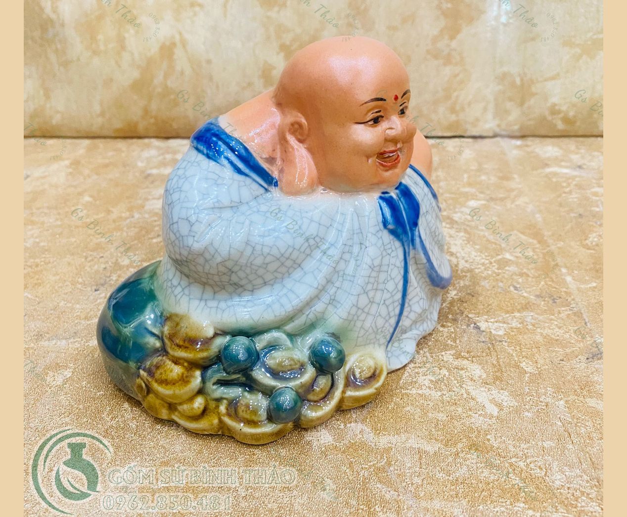 Tượng Di Lặc / Tượng Ông No đủ Men rạn - Gốm sứ Bát Tràng