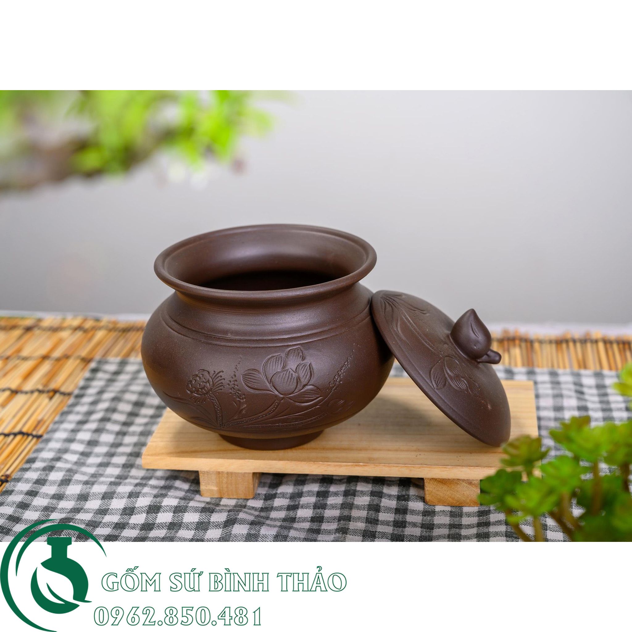 Âu đựng cặn khắc chìm tử sa Bát Tràng