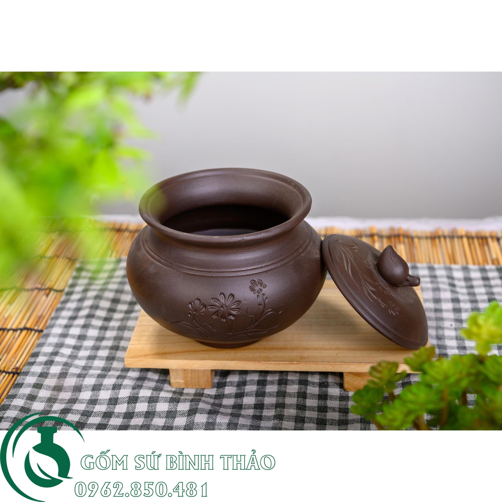Âu đựng cặn khắc chìm tử sa Bát Tràng