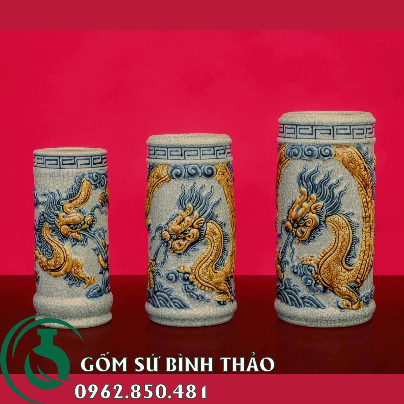 Bộ đồ thờ Thần Tài Men rạn Bát Tràng PATT05