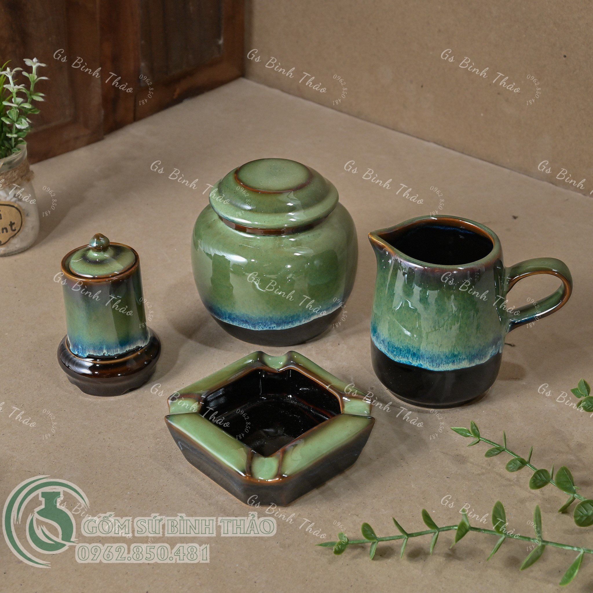 Bộ Ấm chén men Hỏa biến - Gốm sứ Bát Tràng