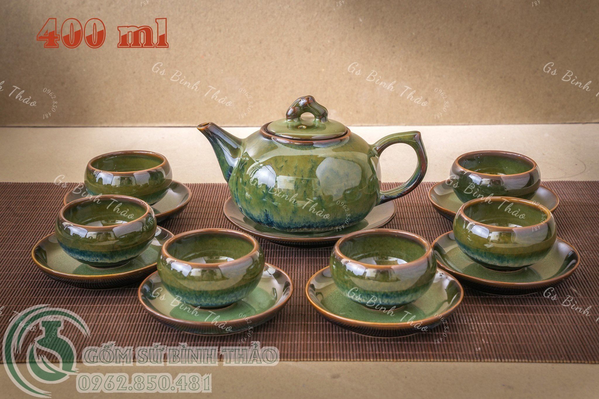 Bộ Ấm chén men Hỏa biến - Gốm sứ Bát Tràng