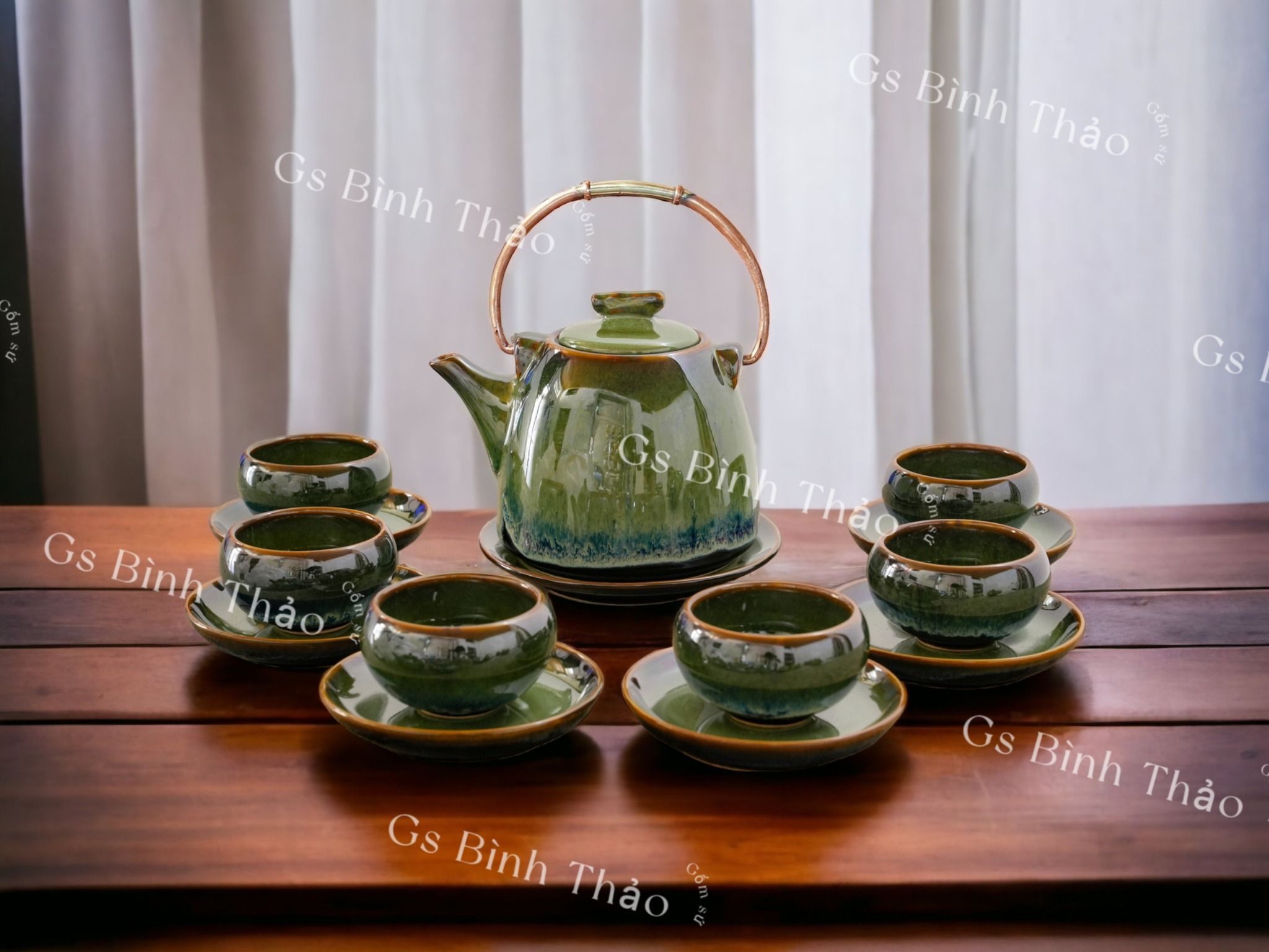 Bộ Ấm chén men Hỏa biến - Gốm sứ Bát Tràng