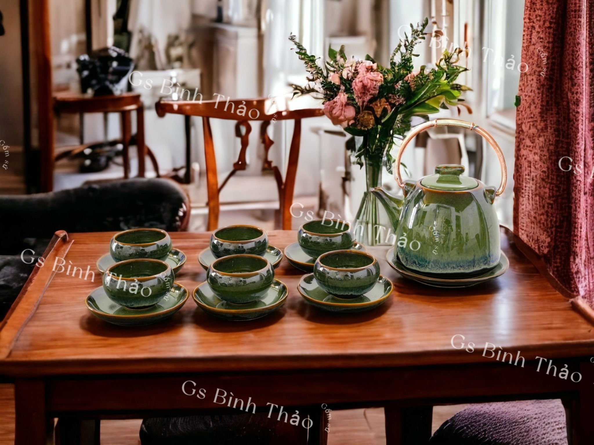 Bộ Ấm chén men Hỏa biến - Gốm sứ Bát Tràng