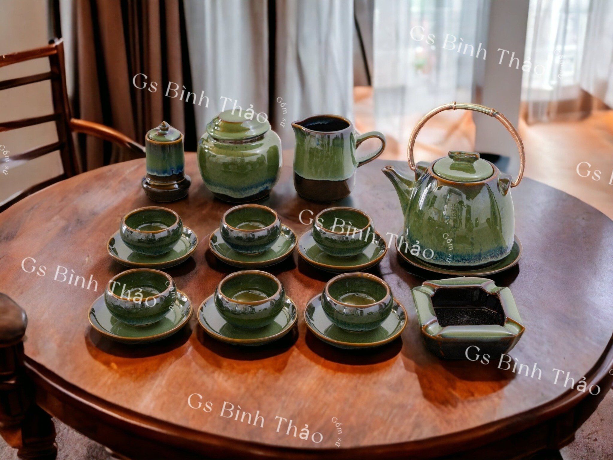Bộ Ấm chén men Hỏa biến - Gốm sứ Bát Tràng