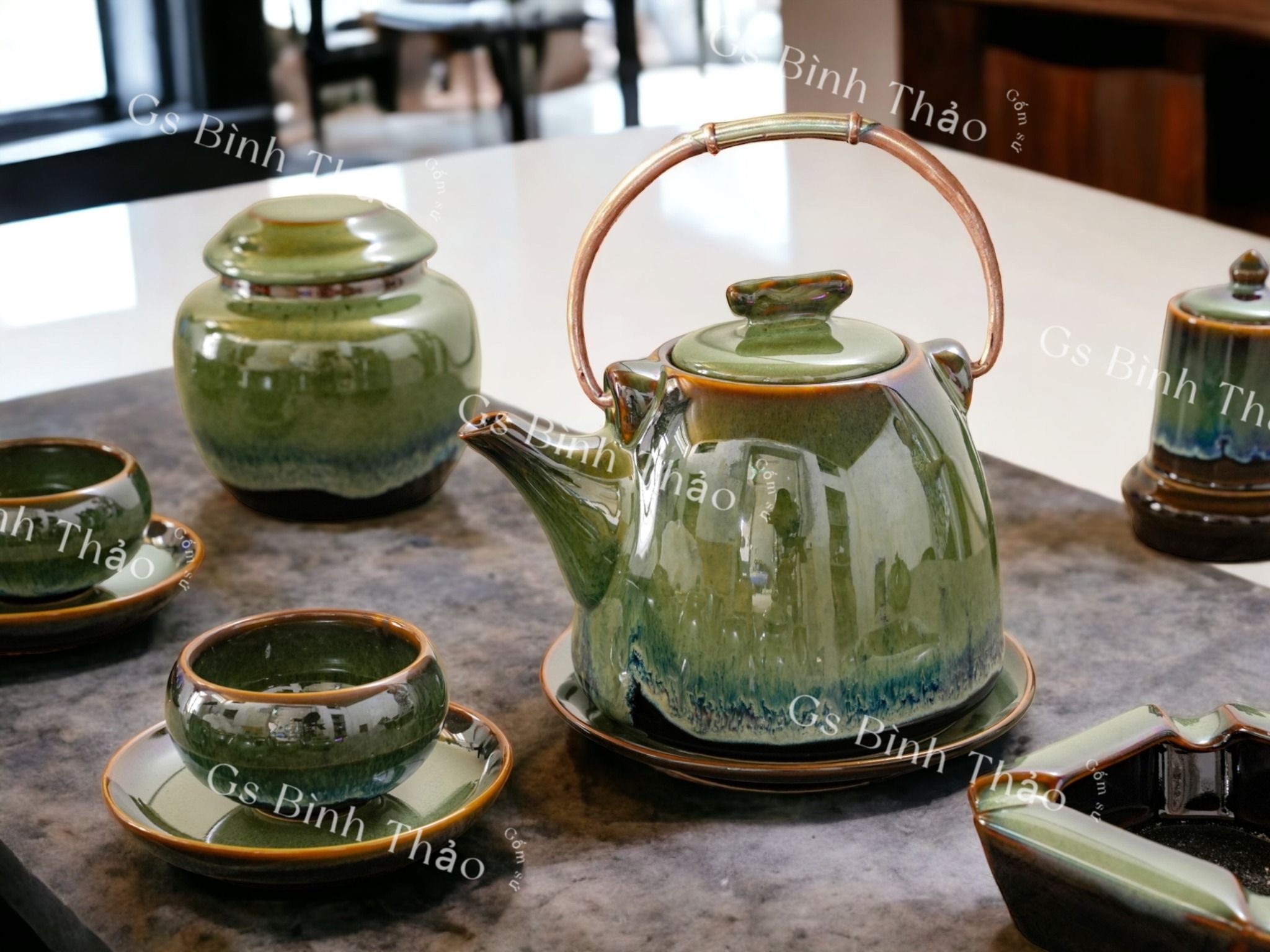 Bộ Ấm chén men Hỏa biến - Gốm sứ Bát Tràng
