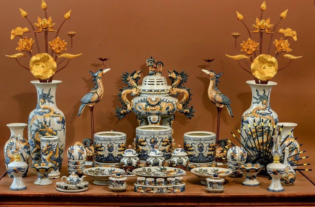 Bộ đồ thờ gia tiên bát tràng đầy đủ men rạn Bát Tràng