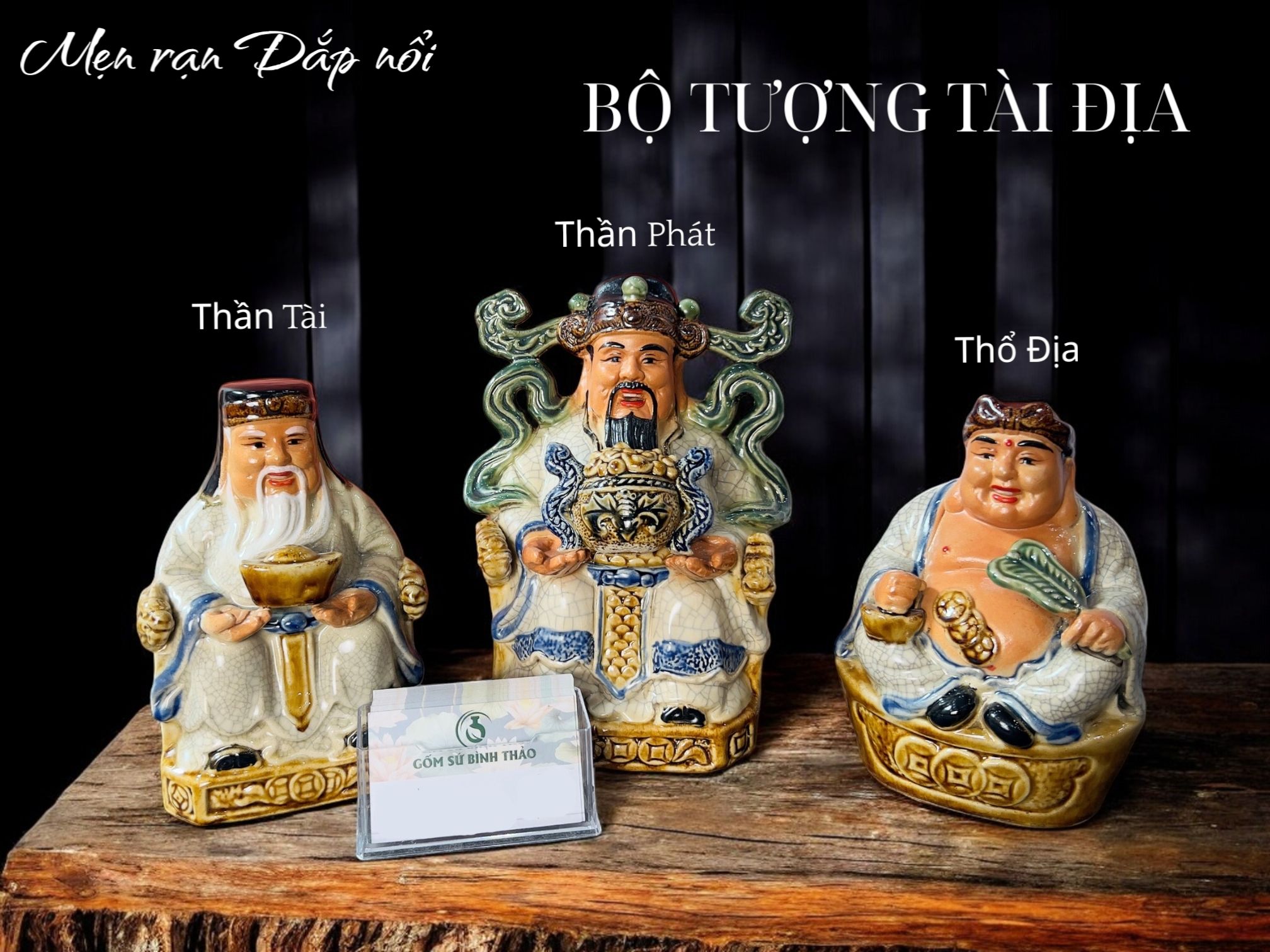 Bộ Thần Tài Thổ Địa Men rạn - Gốm sứ Bát Tràng