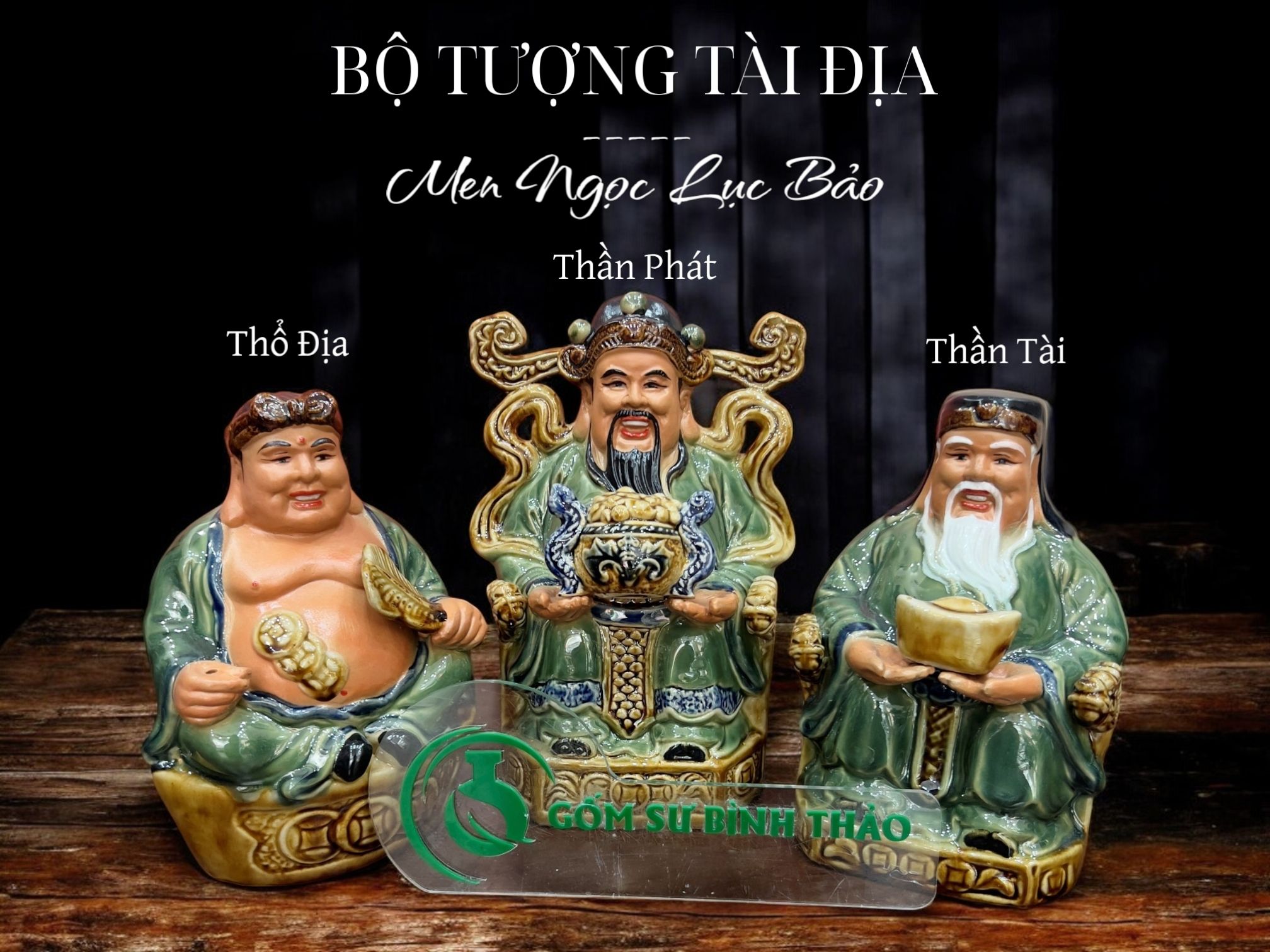 Bộ Thần Tài Thổ Địa Men rạn - Gốm sứ Bát Tràng