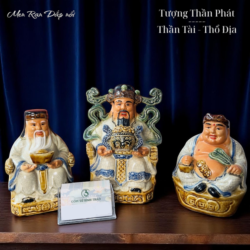 Bộ Thần Tài Thổ Địa Men rạn - Gốm sứ Bát Tràng