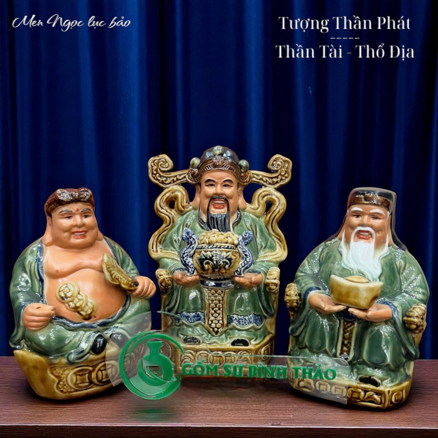 Bộ Thần Tài Thổ Địa Men rạn - Gốm sứ Bát Tràng