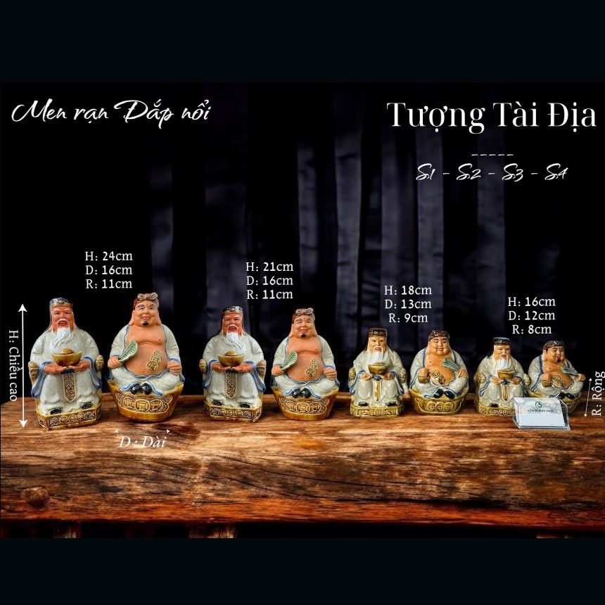 Bộ Thần Tài Thổ Địa Men rạn - Gốm sứ Bát Tràng