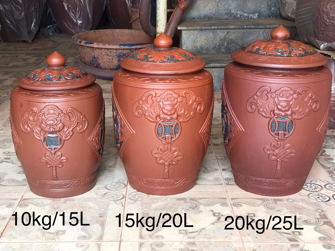 10kg/15l - Trĩnh đựng Gạo Khắc Nổi Tài Lộc 10kg