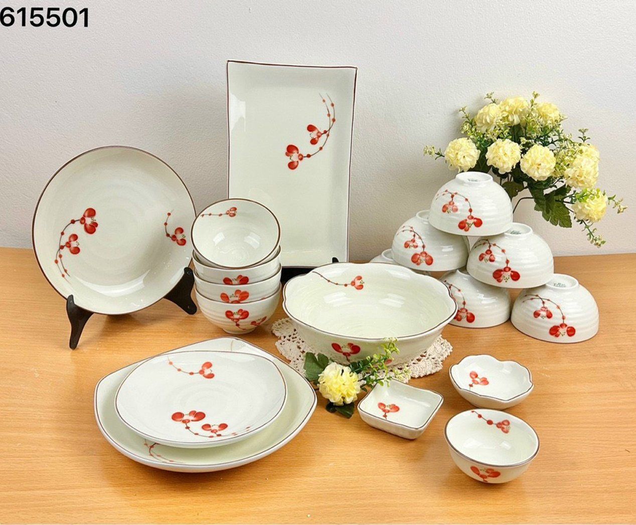Bộ đồ ăn Vẽ tay hàng Bát Tràng họa tiết Đào đông DH