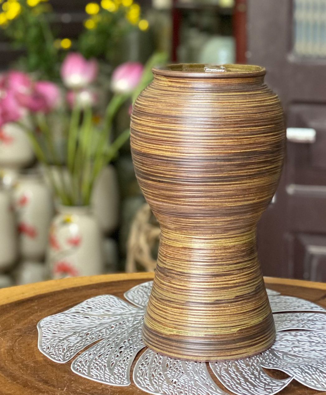 Lọ hoa Dáng Ly Ganh Gốm mộc BH