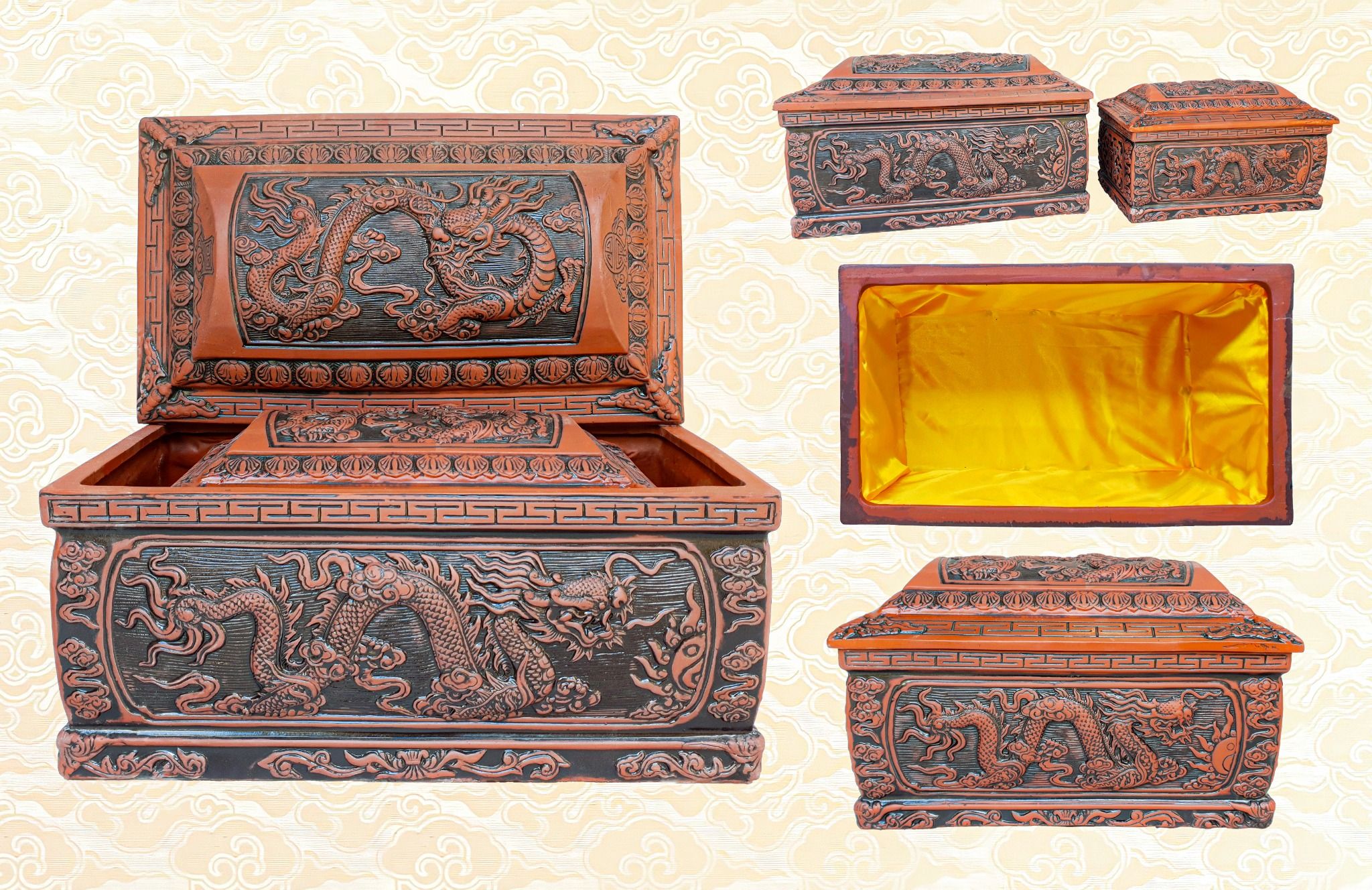 Bộ Quách Tiểu Gốm Đất đỏ - Họa tiết Long Vân Khánh Hội