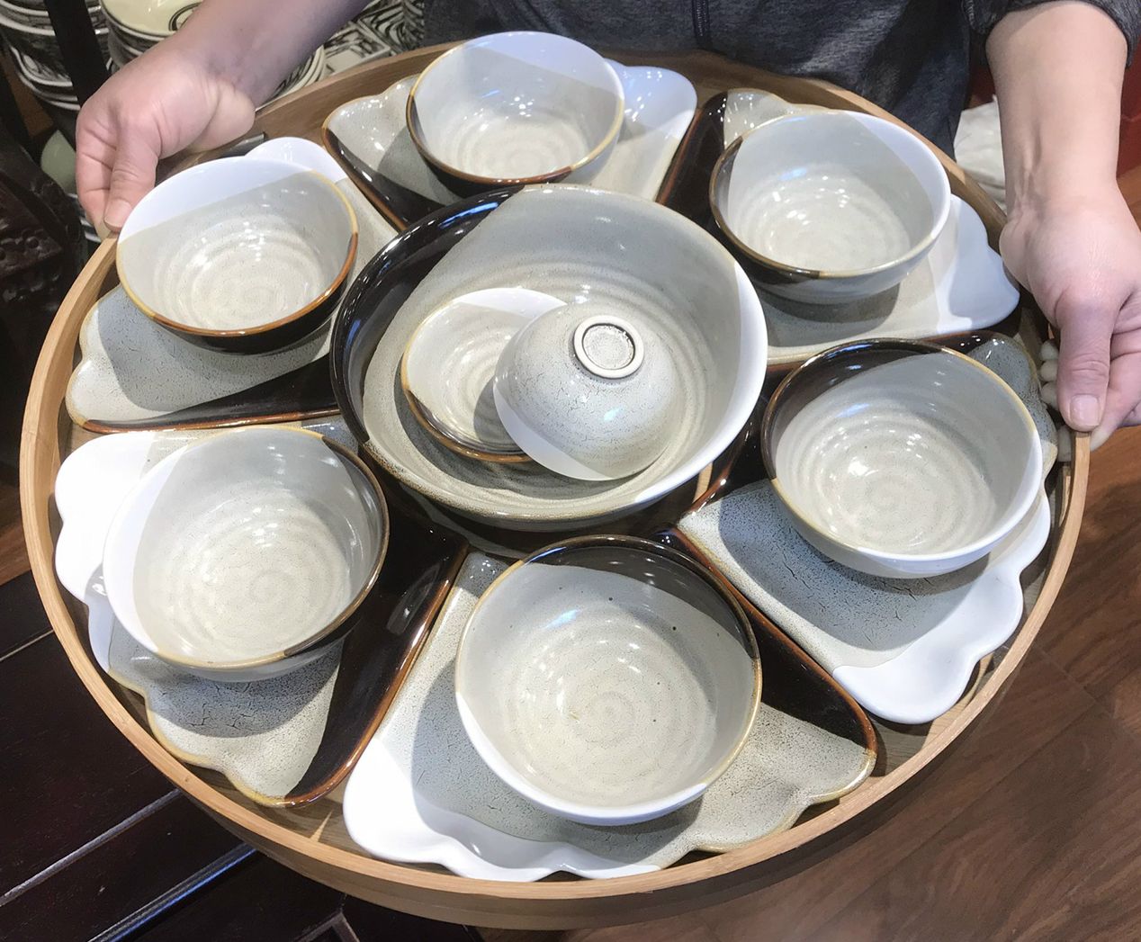 Bộ bát đĩa Hoa mặt trời Bát Tràng 3 màu phong cách Nhật Bản DD
