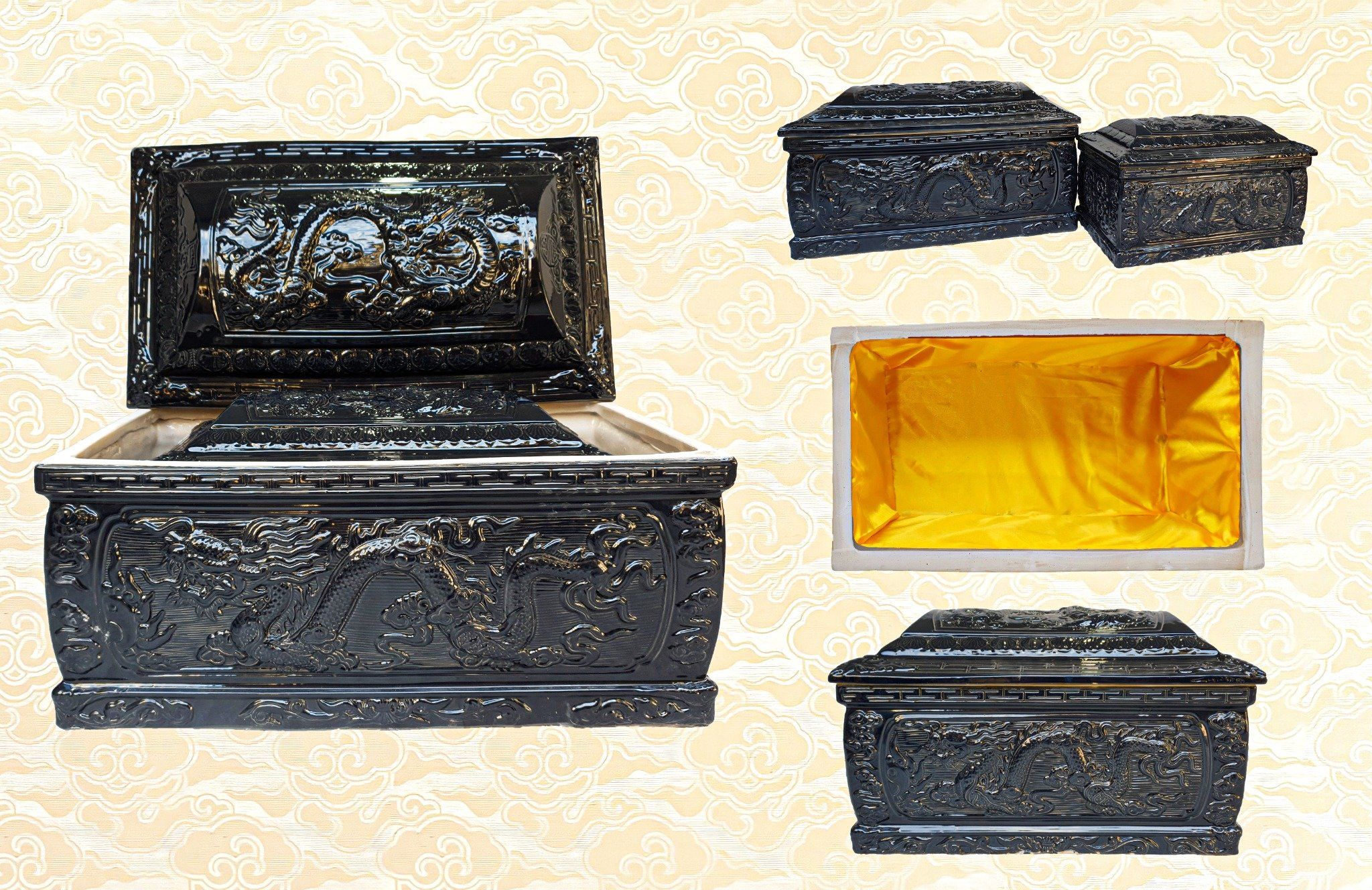 Bộ Quách Tiểu men Xanh Coban - Họa tiết Long Vân Khánh Hội