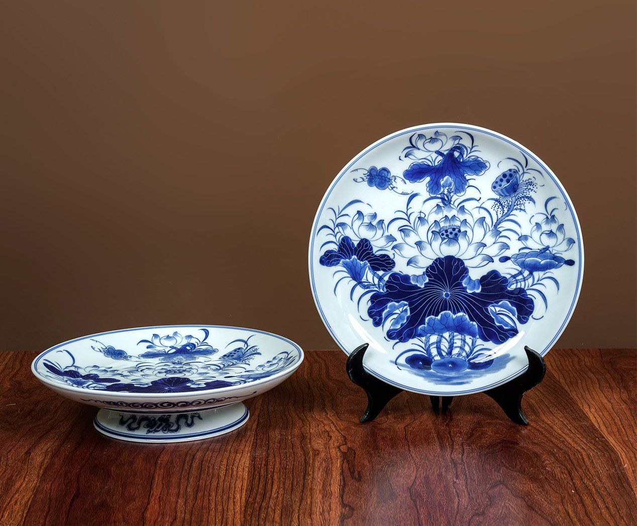 Mâm bồng Sen Men Lam Vẽ tay LA