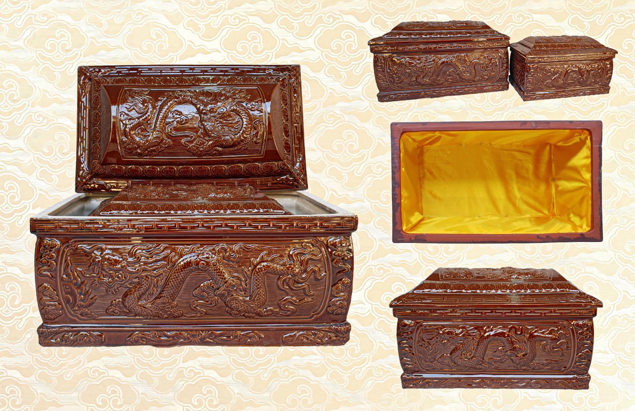 Bộ Quách Tiểu men Nâu bóng - Họa tiết Long Vân Khánh Hội