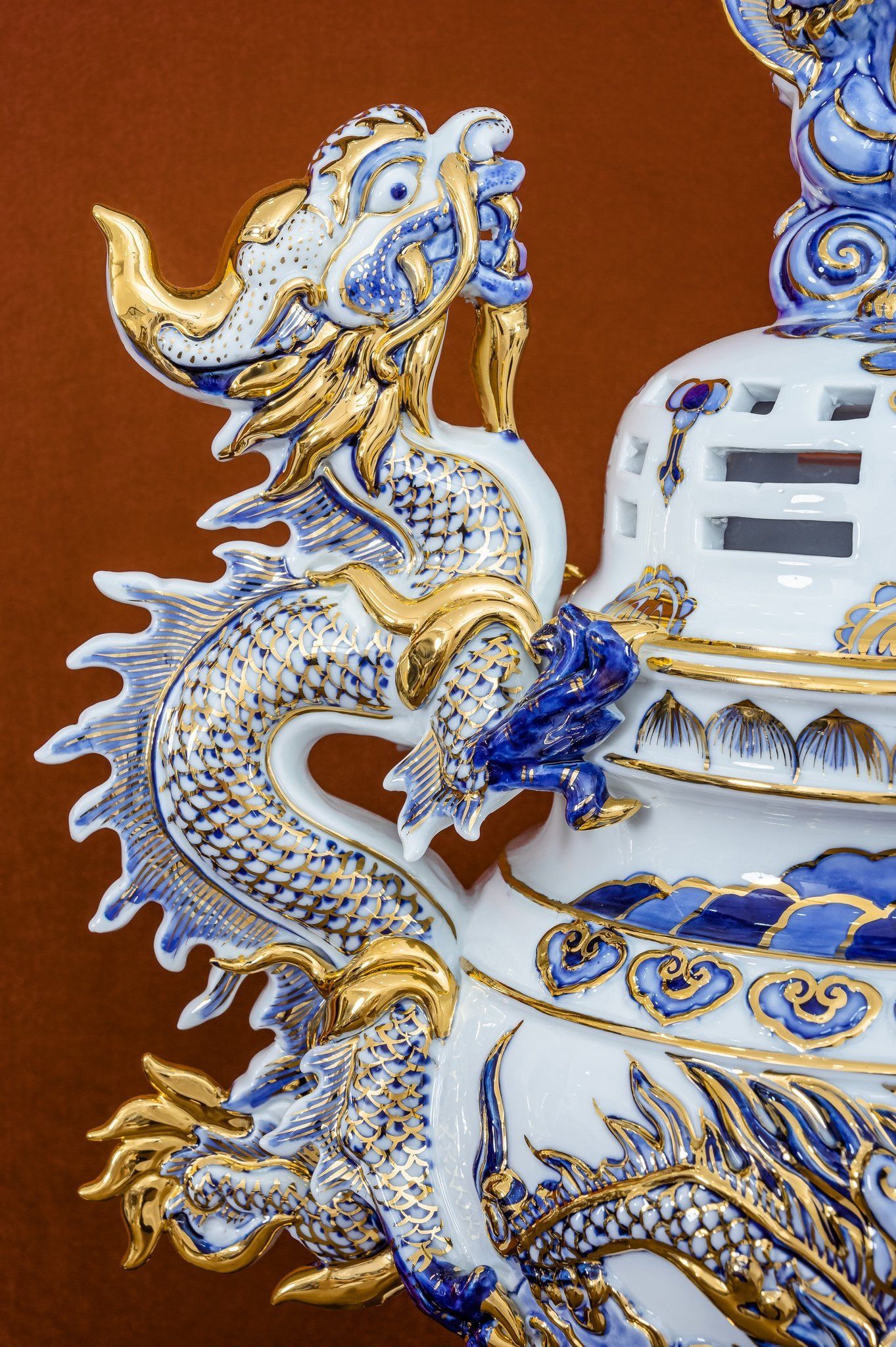 Bộ đồ thờ Men rong vẽ Vàng Cao Cấp Hàng Nghệ Nhân Bát Tràng VH002