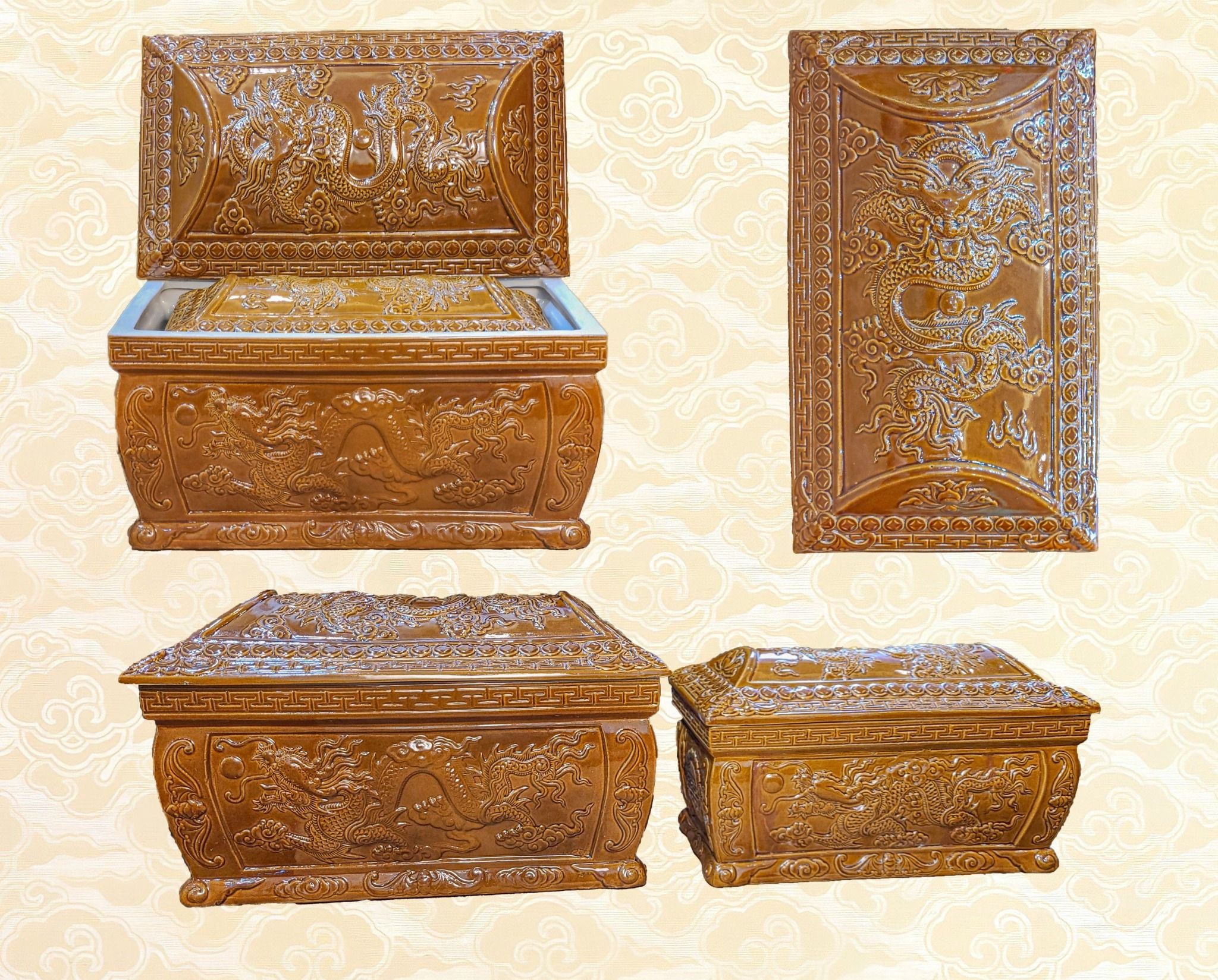Bộ Quách Tiểu Gốm tráng men - Họa tiết Long Chầu Nguyệt HH12