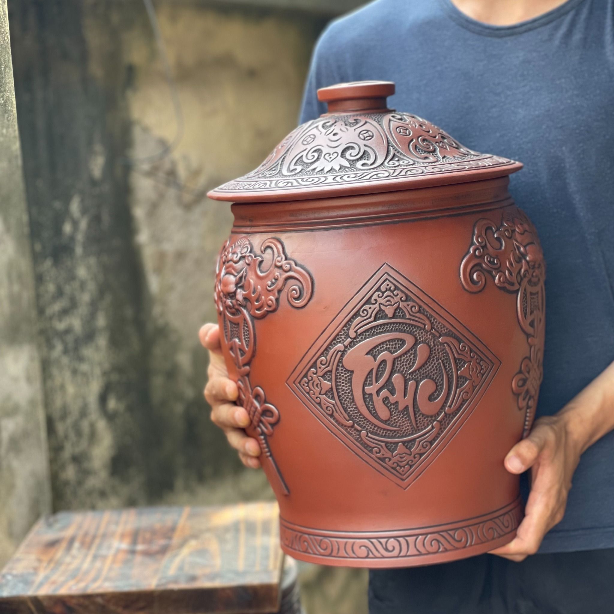10Kg - Trĩnh đựng Gạo Phúc Lộc Thọ