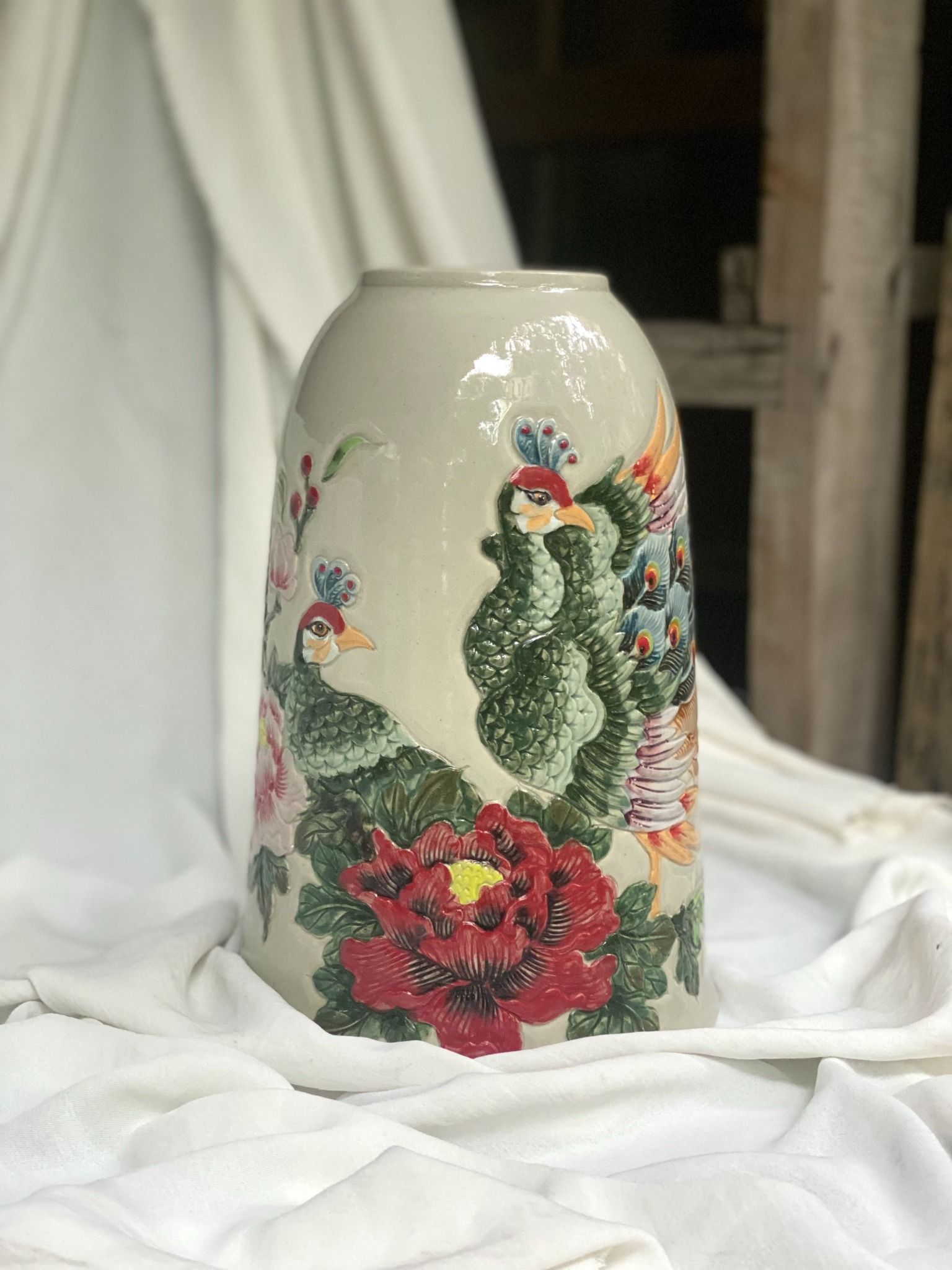 Bình Khắc Công Danh Phú Quý - Nghệ nhân Bát Tràng Vuốt tay