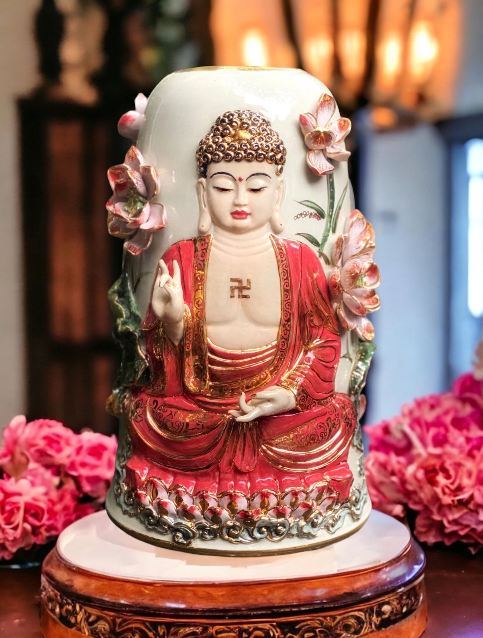 Chuông Phật A Di Đà vẽ vàng 24k - Hàng Nghệ nhân Bát Tràng Đắp tay