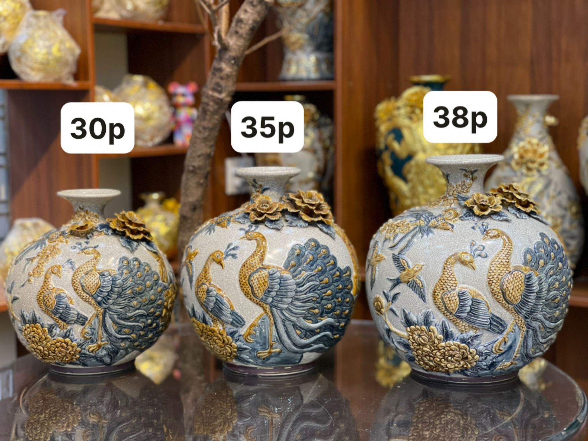 Bình hút lộc Công thành danh toại Men rạn đắp nổi - Hàng nghệ nhân Bát Tràng HN
