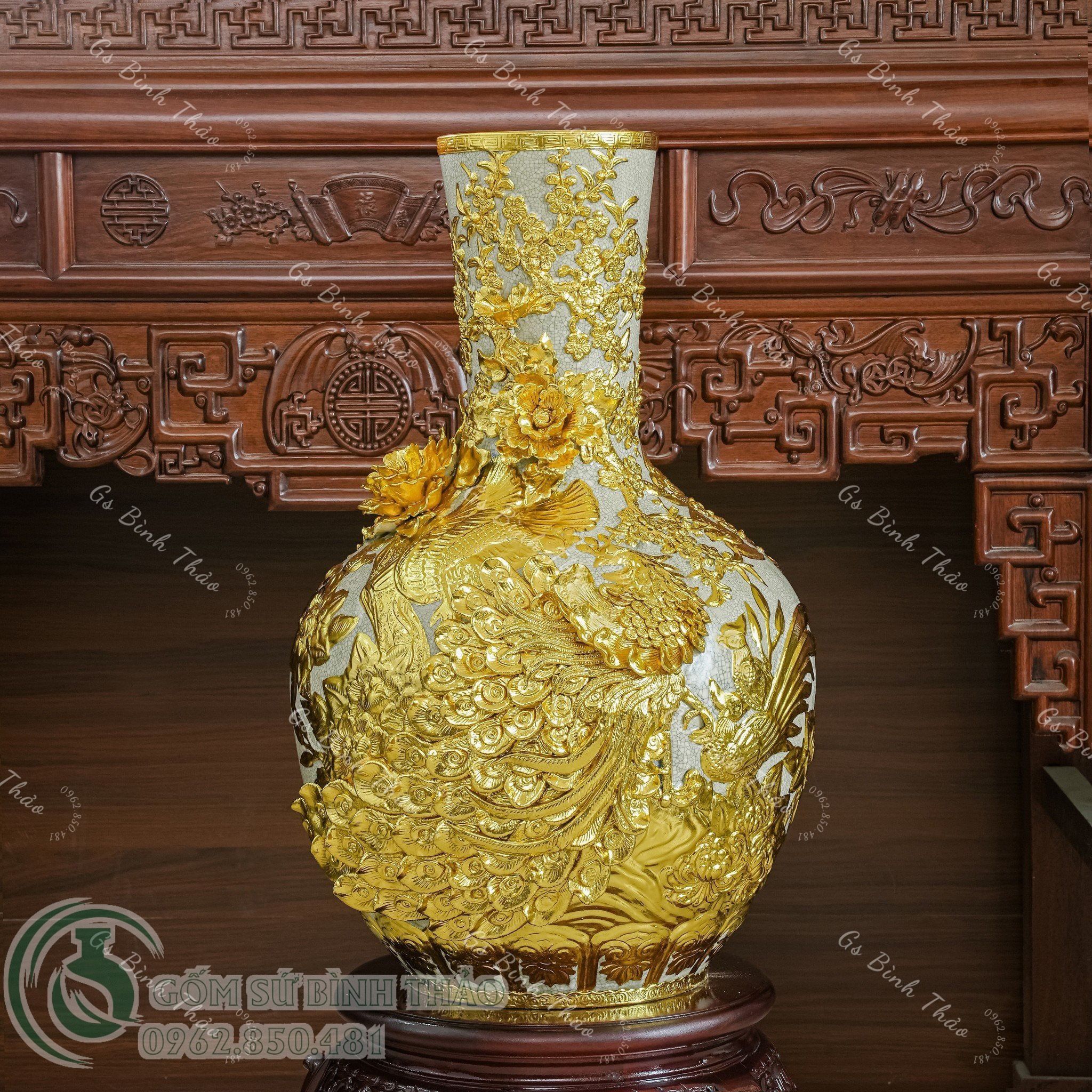 Tỏi Cổ thẳng Công đào Kênh đuôi men rạn dát vàng H70cm